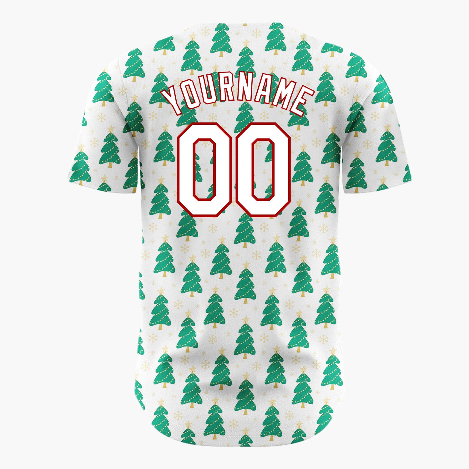Custom White Green Christmas Tree Cartoon Pattern Christmas Baseball Jersey