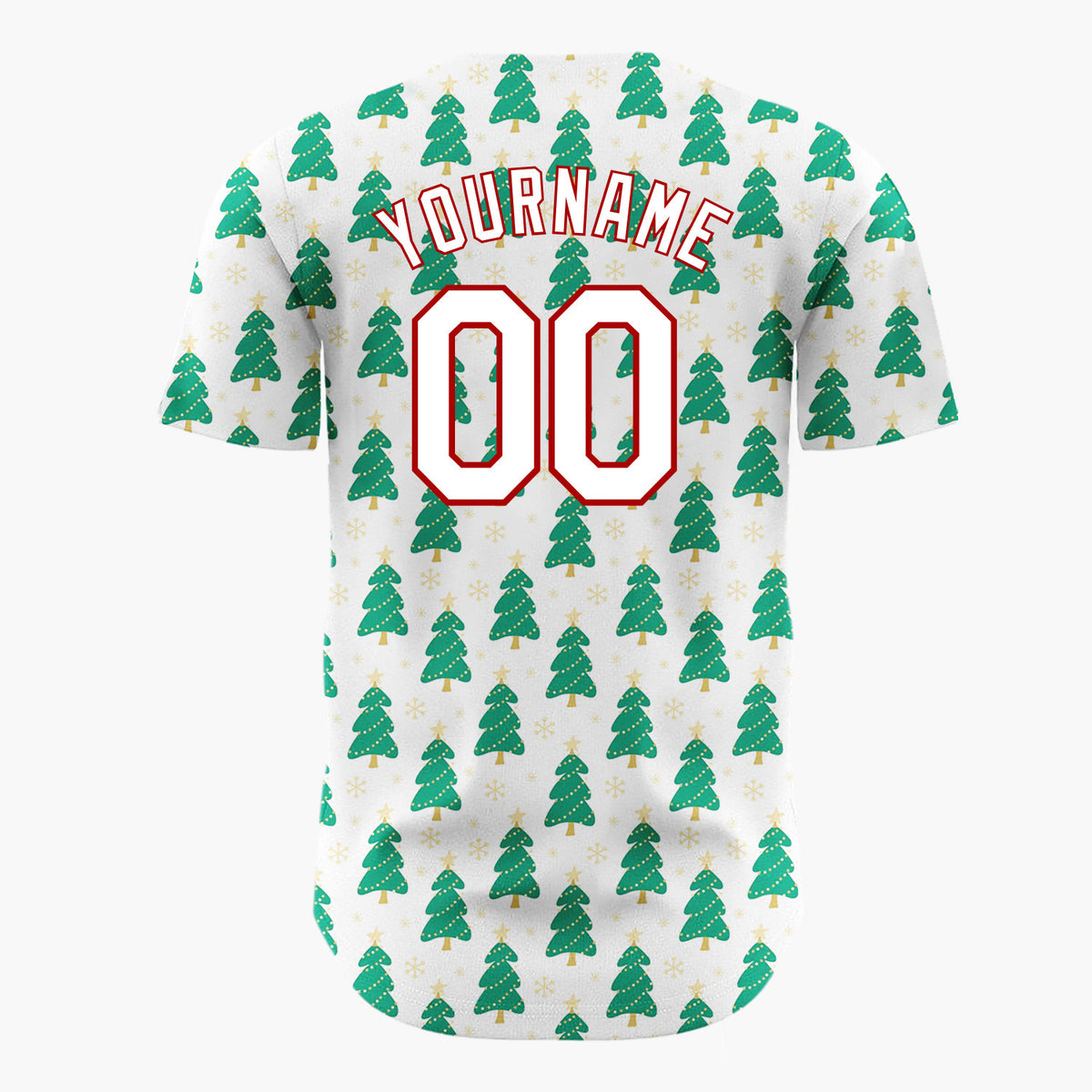 Custom White Green Christmas Tree Cartoon Pattern Christmas Baseball Jersey