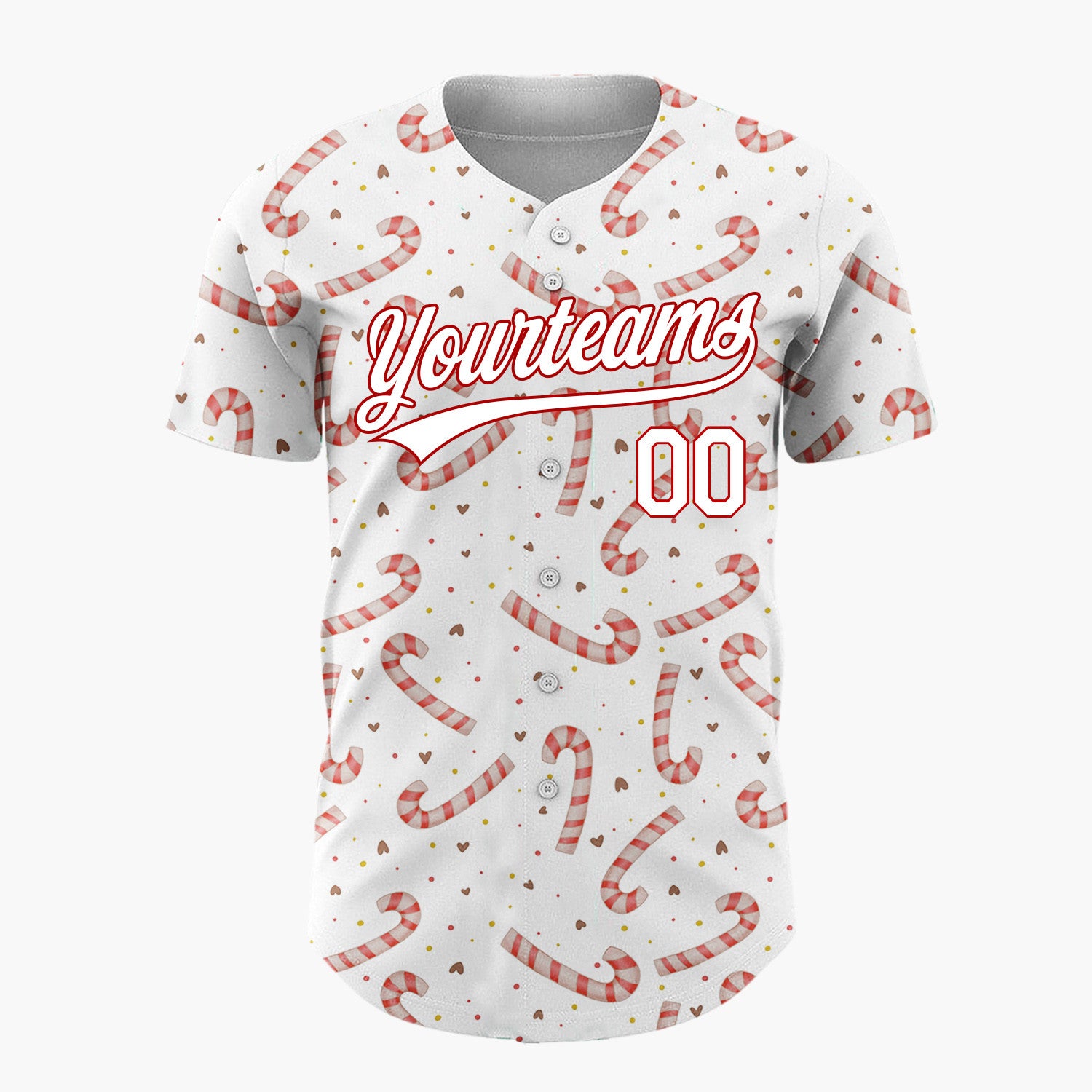 Custom White Red Candy Canes And Hearts Simple Holiday Pattern Christmas Baseball Jersey