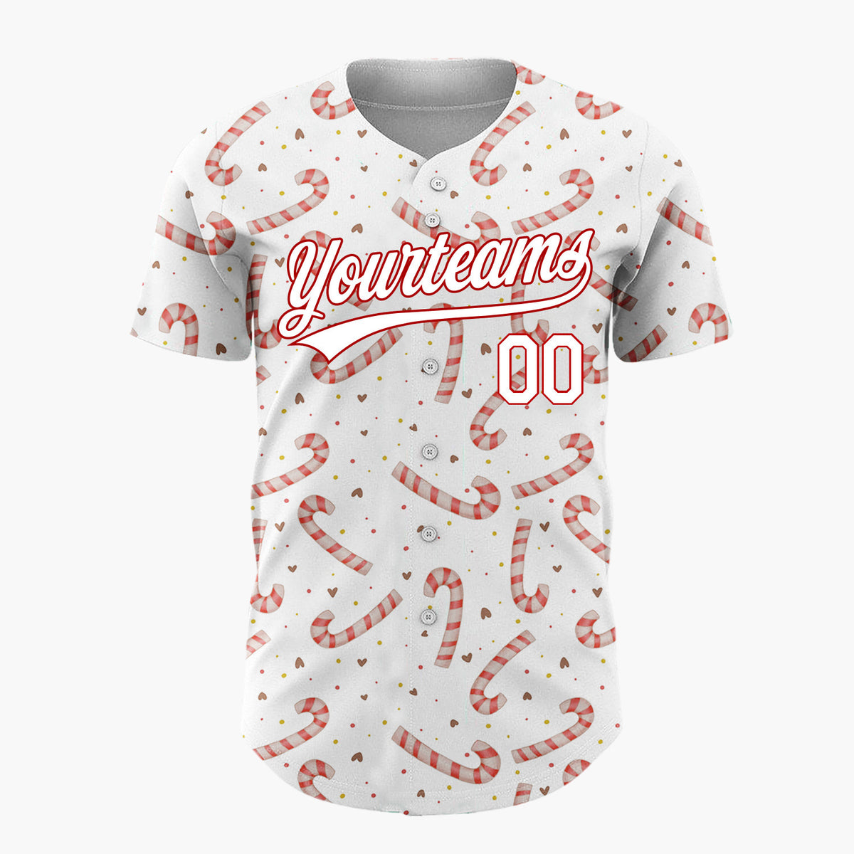 Custom White Red Candy Canes And Hearts Simple Holiday Pattern Christmas Baseball Jersey