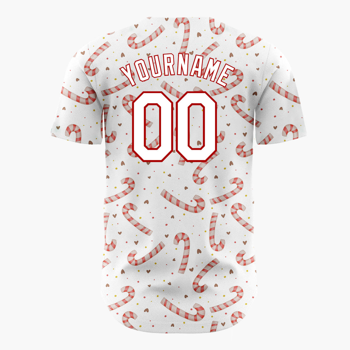 Custom White Red Candy Canes And Hearts Simple Holiday Pattern Christmas Baseball Jersey