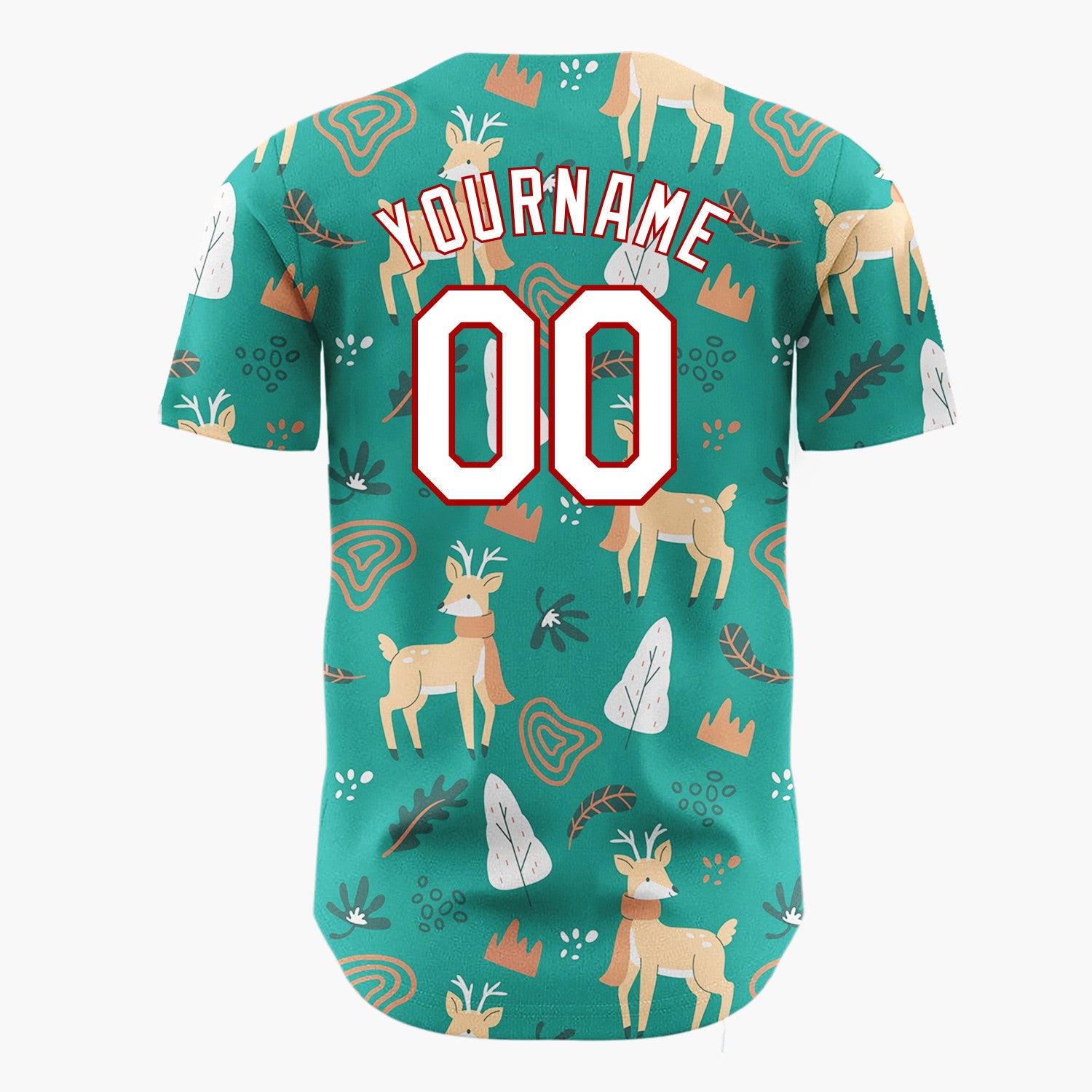 Custom Teal Reindeers With Leaves Modern Winter Forest Pattern Christmas Baseball Jersey