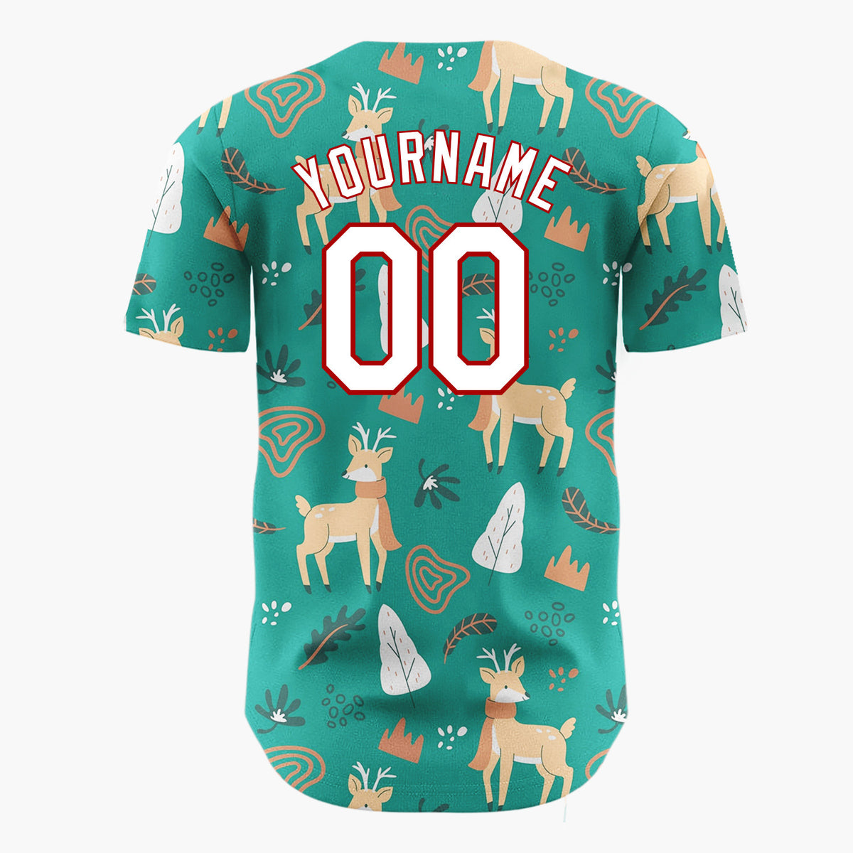 Custom Teal Reindeers With Leaves Modern Winter Forest Pattern Christmas Baseball Jersey