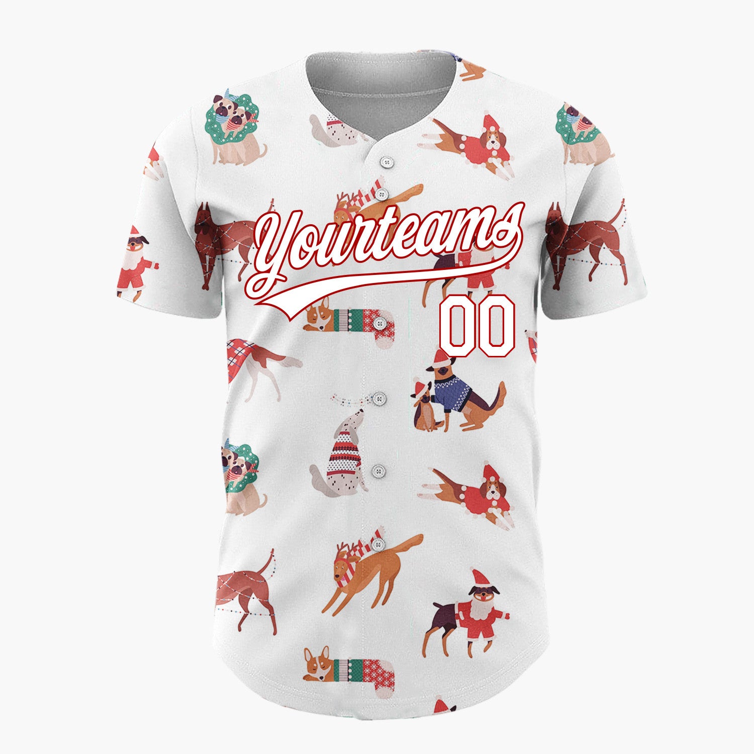 Custom White Christmas Dogs Festive Flat Illustration Pattern Christmas Baseball Jersey