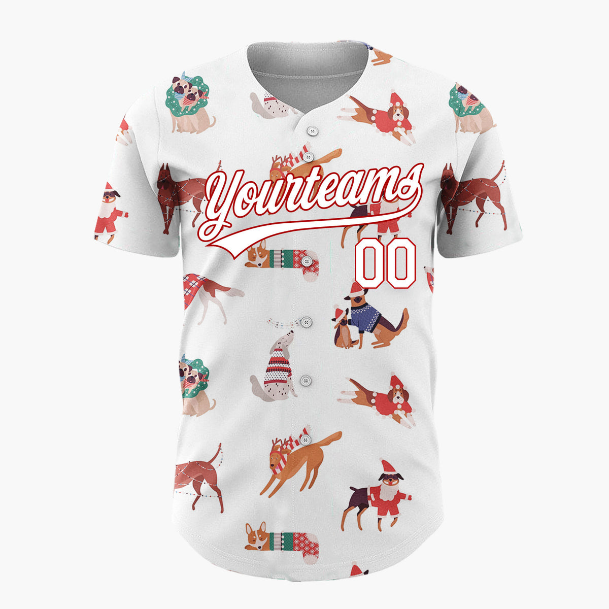 Custom White Christmas Dogs Festive Flat Illustration Pattern Christmas Baseball Jersey