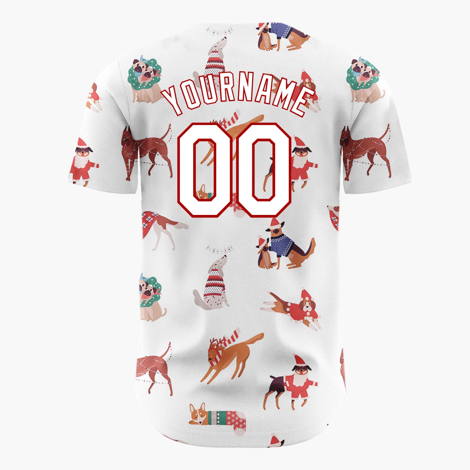 Custom White Christmas Dogs Festive Flat Illustration Pattern Christmas Baseball Jersey