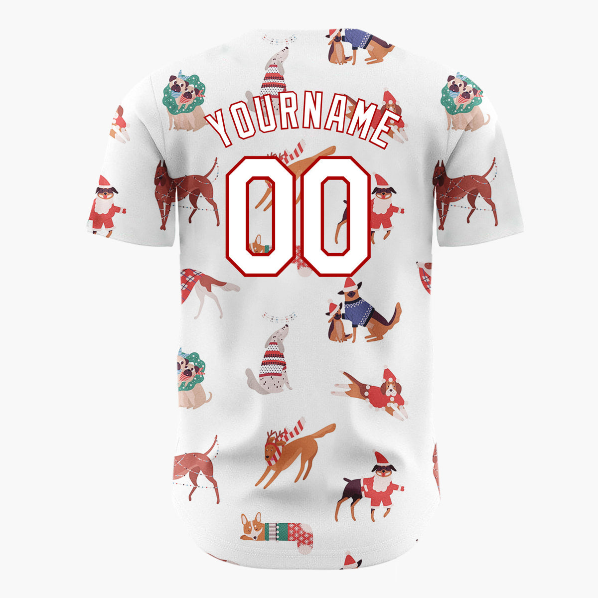 Custom White Christmas Dogs Festive Flat Illustration Pattern Christmas Baseball Jersey