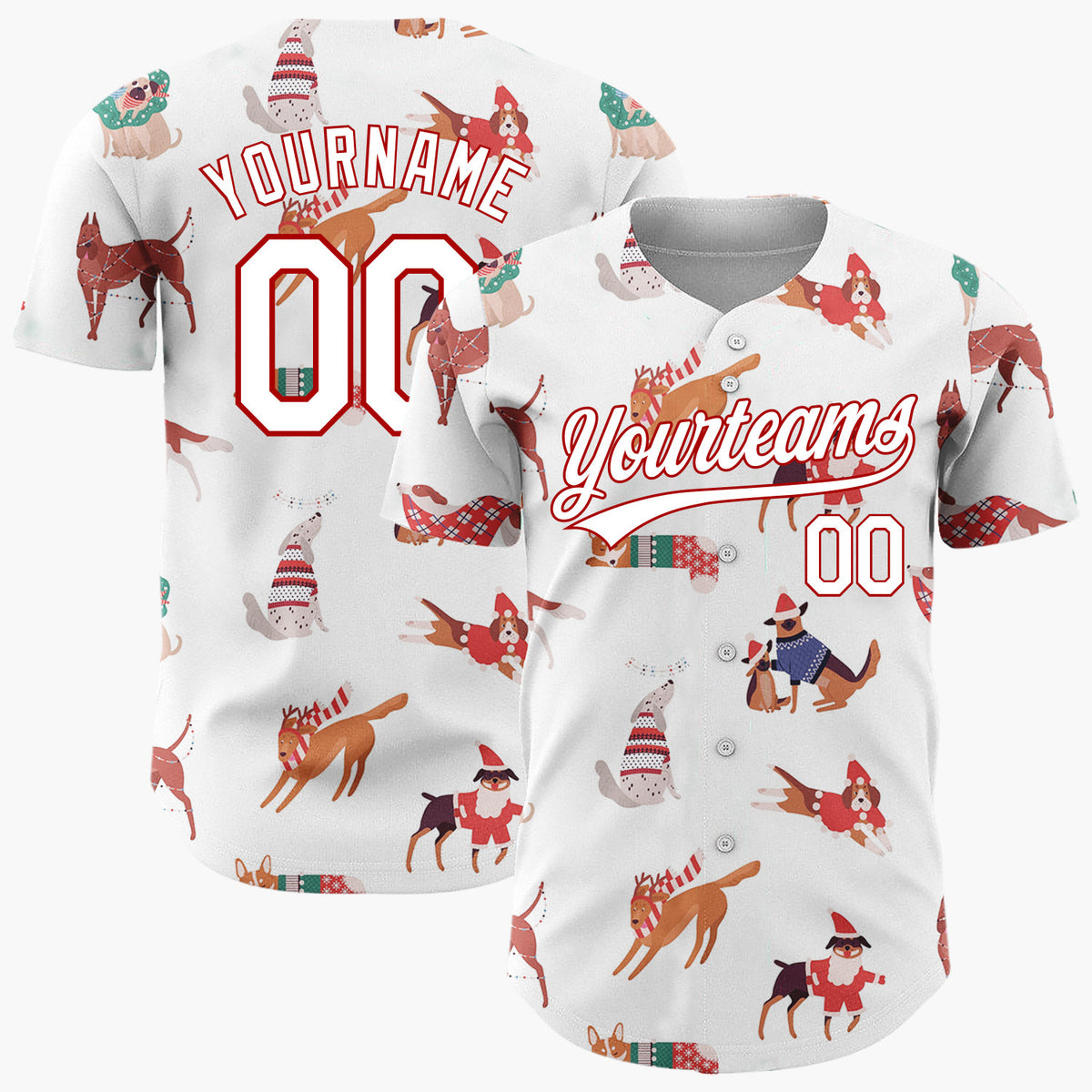 Custom White Christmas Dogs Festive Flat Illustration Pattern Christmas Baseball Jersey