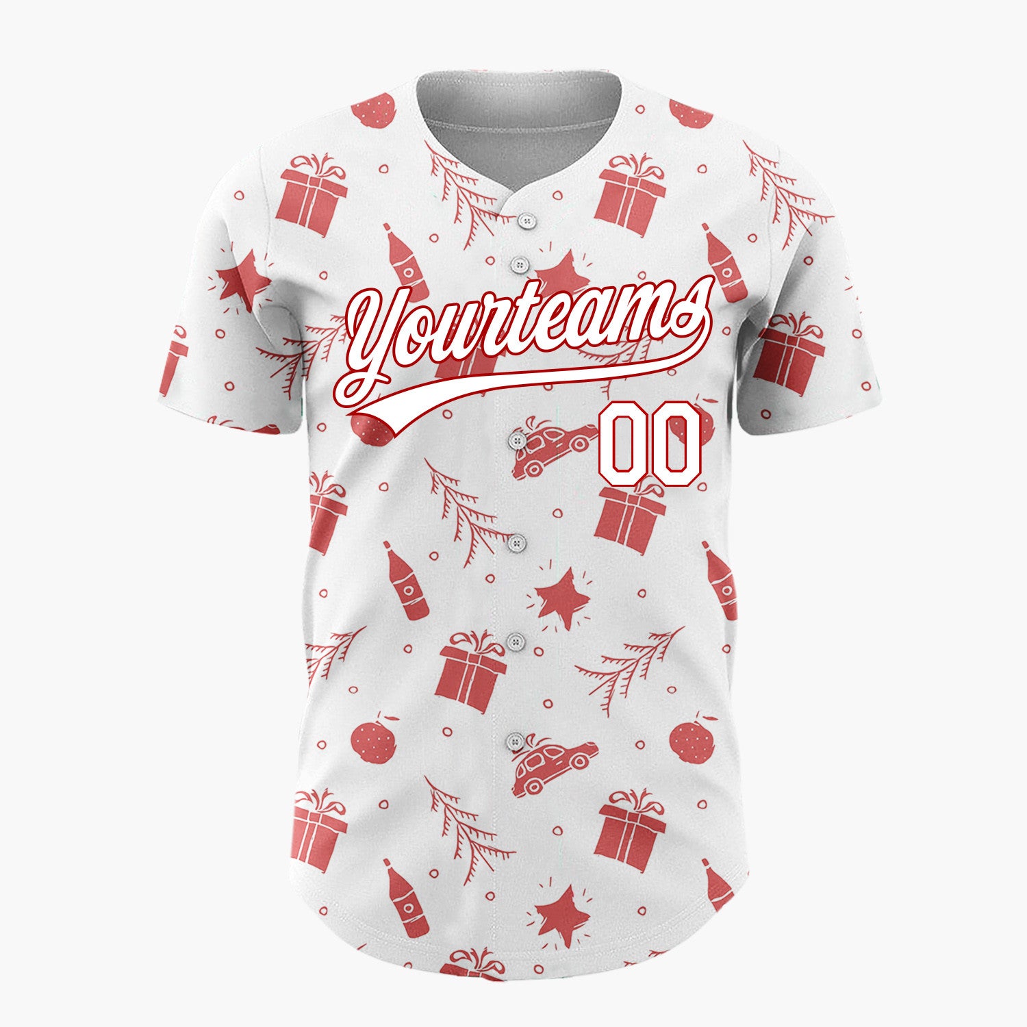 Custom White Car Gift And Star Doodle Christmas Baseball Jersey