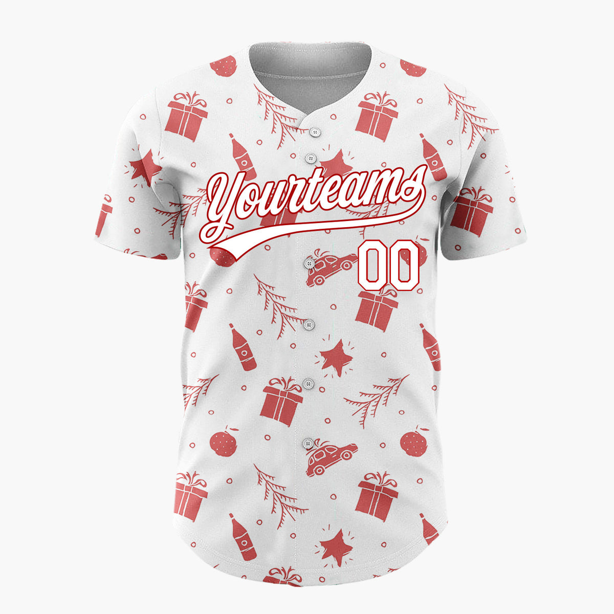 Custom White Car Gift And Star Doodle Christmas Baseball Jersey