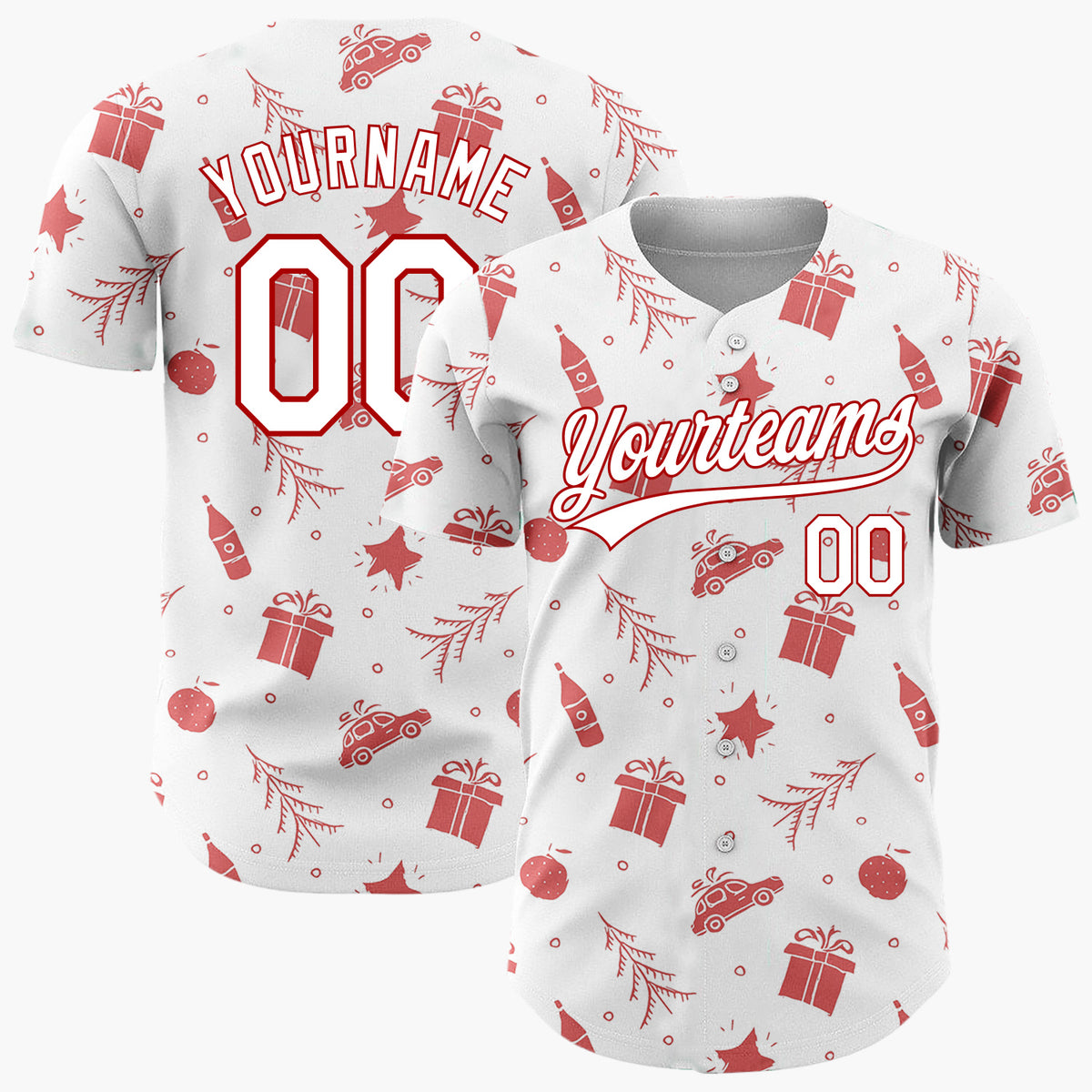 Custom White Car Gift And Star Doodle Christmas Baseball Jersey