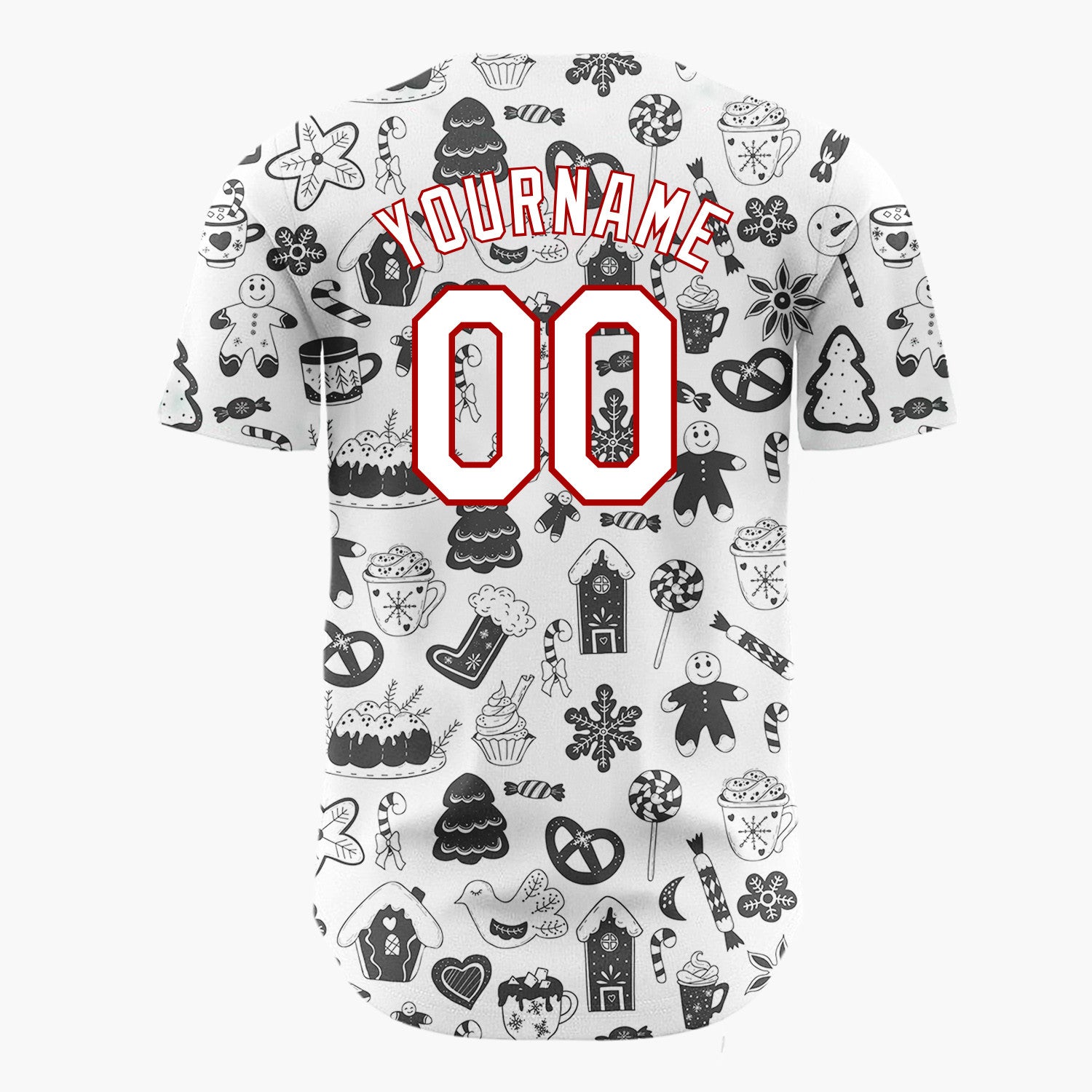 Custom White Black Holiday Treats Icons Doodle Pattern Christmas Baseball Jersey