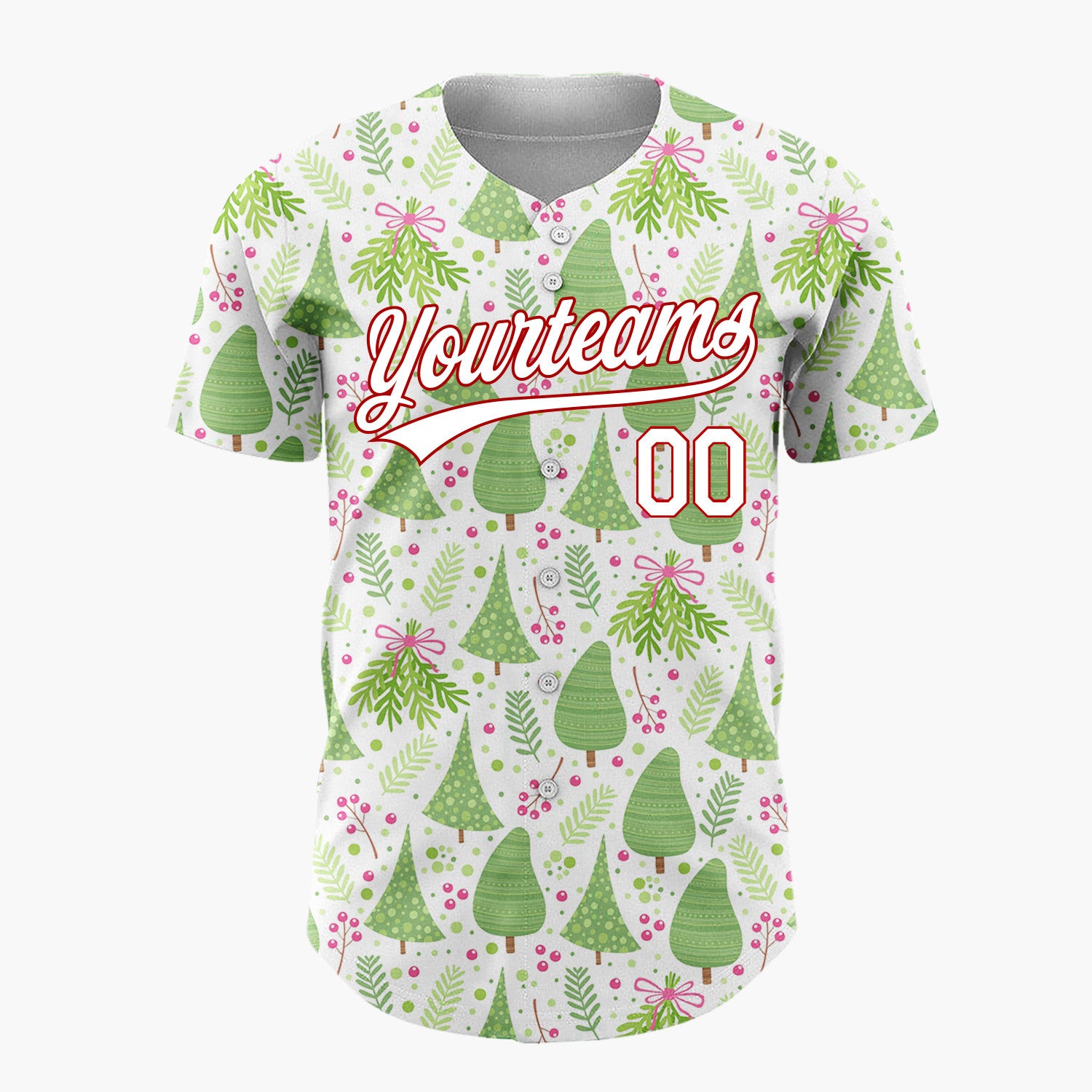 Custom White Christmas Tree And Foliage Cute Illustration Pattern Christmas Baseball Jersey