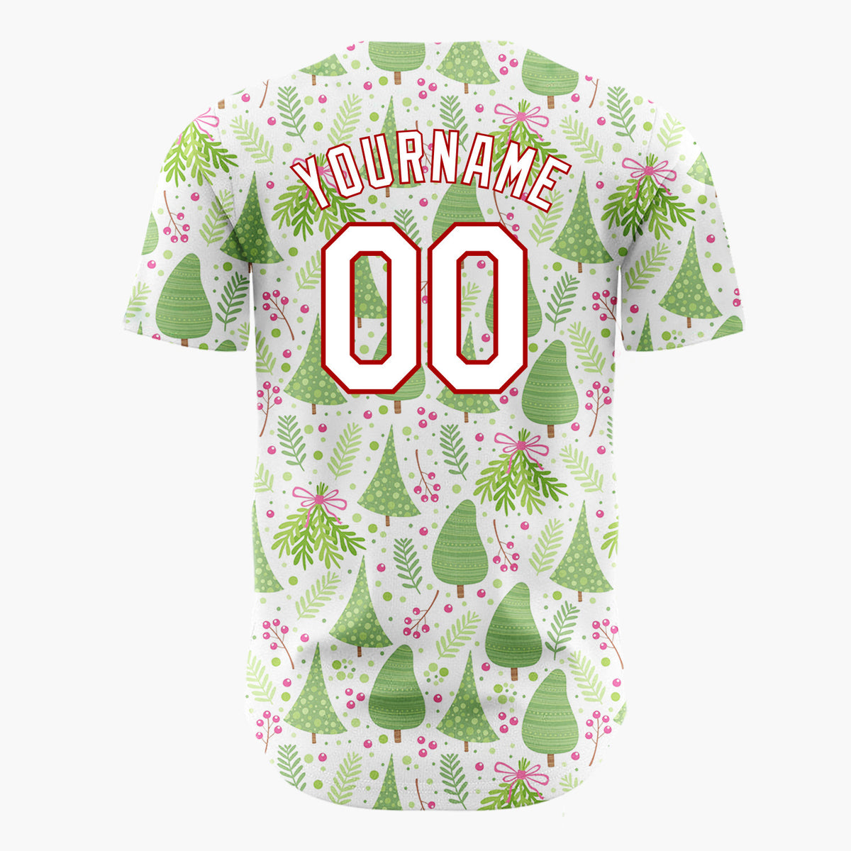 Custom White Christmas Tree And Foliage Cute Illustration Pattern Christmas Baseball Jersey