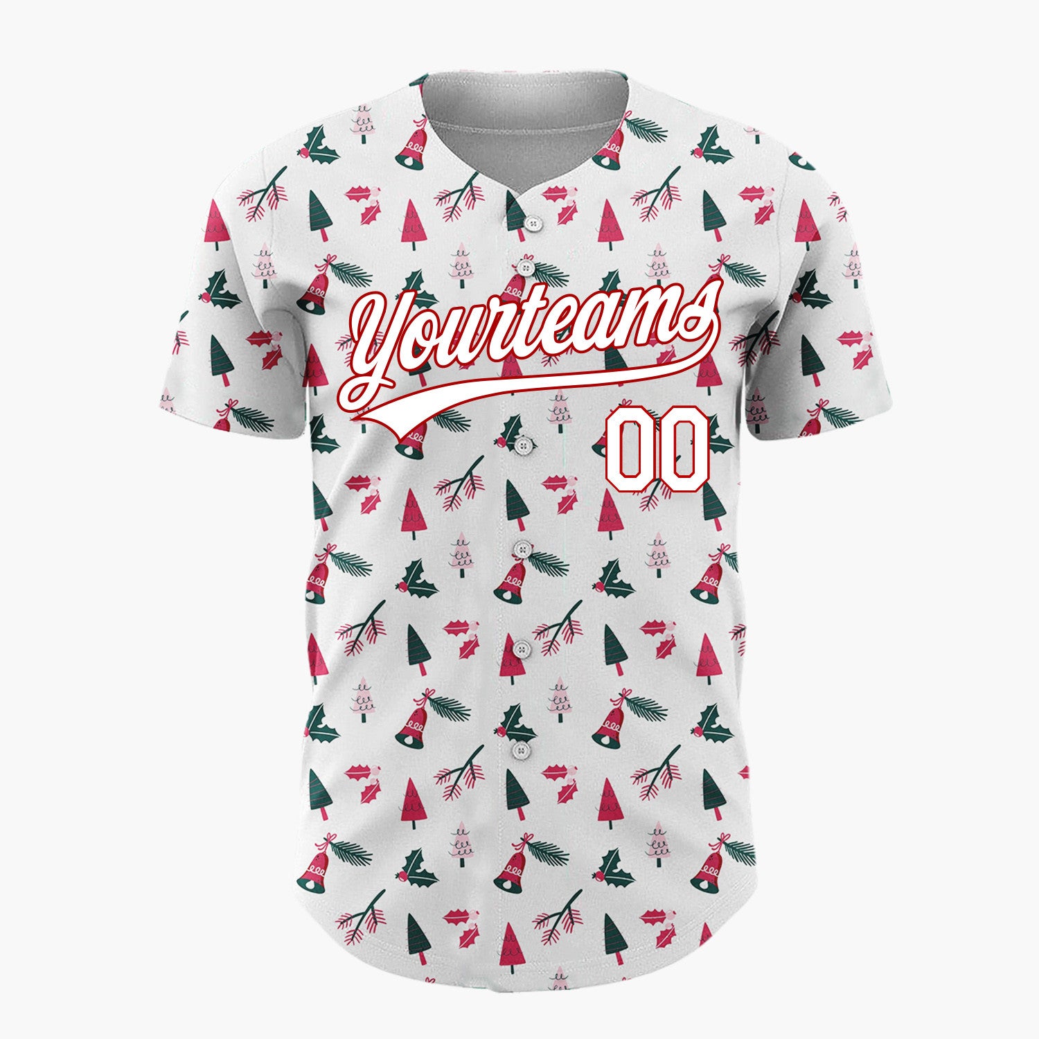 Custom White Red Abstract Trees And Holly Simple Minimalist Pattern Christmas Baseball Jersey