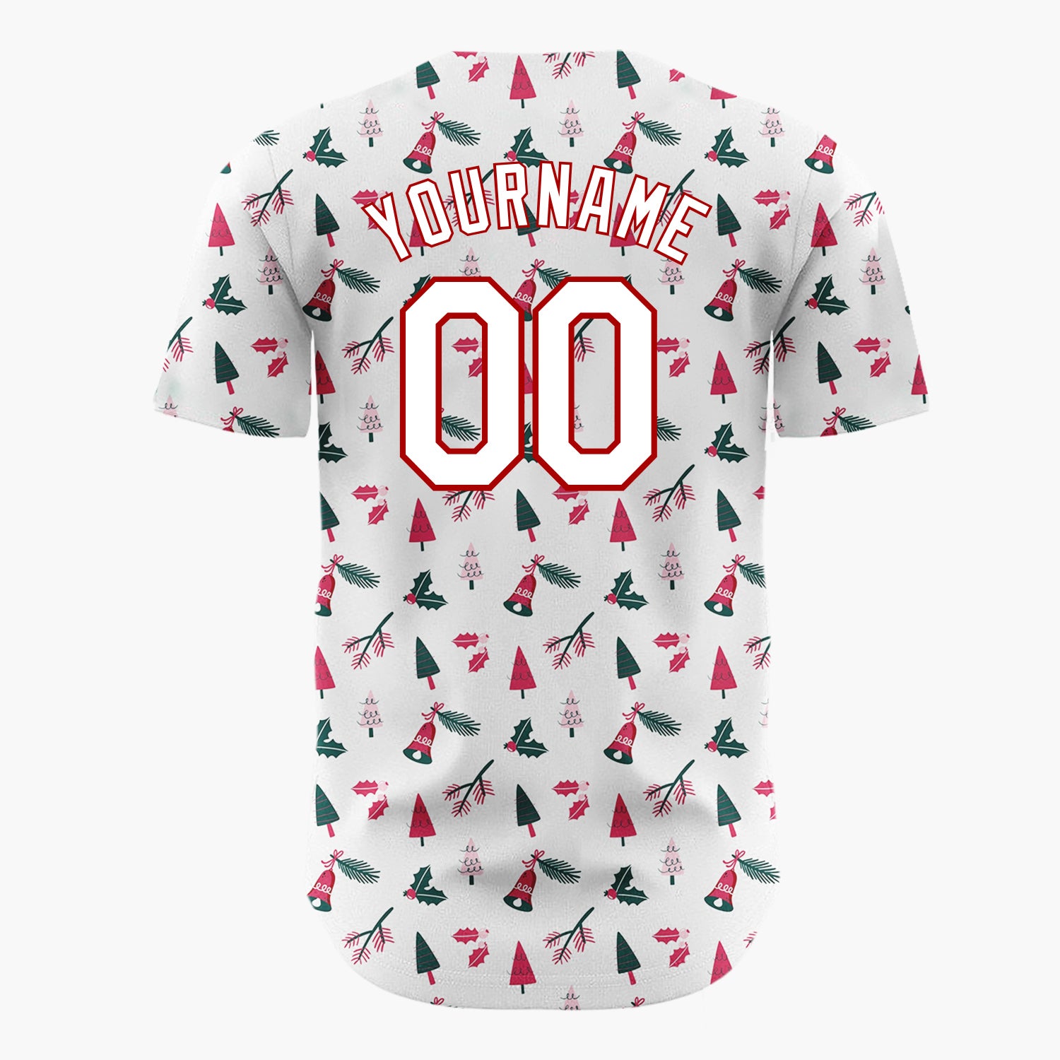 Custom White Red Abstract Trees And Holly Simple Minimalist Pattern Christmas Baseball Jersey
