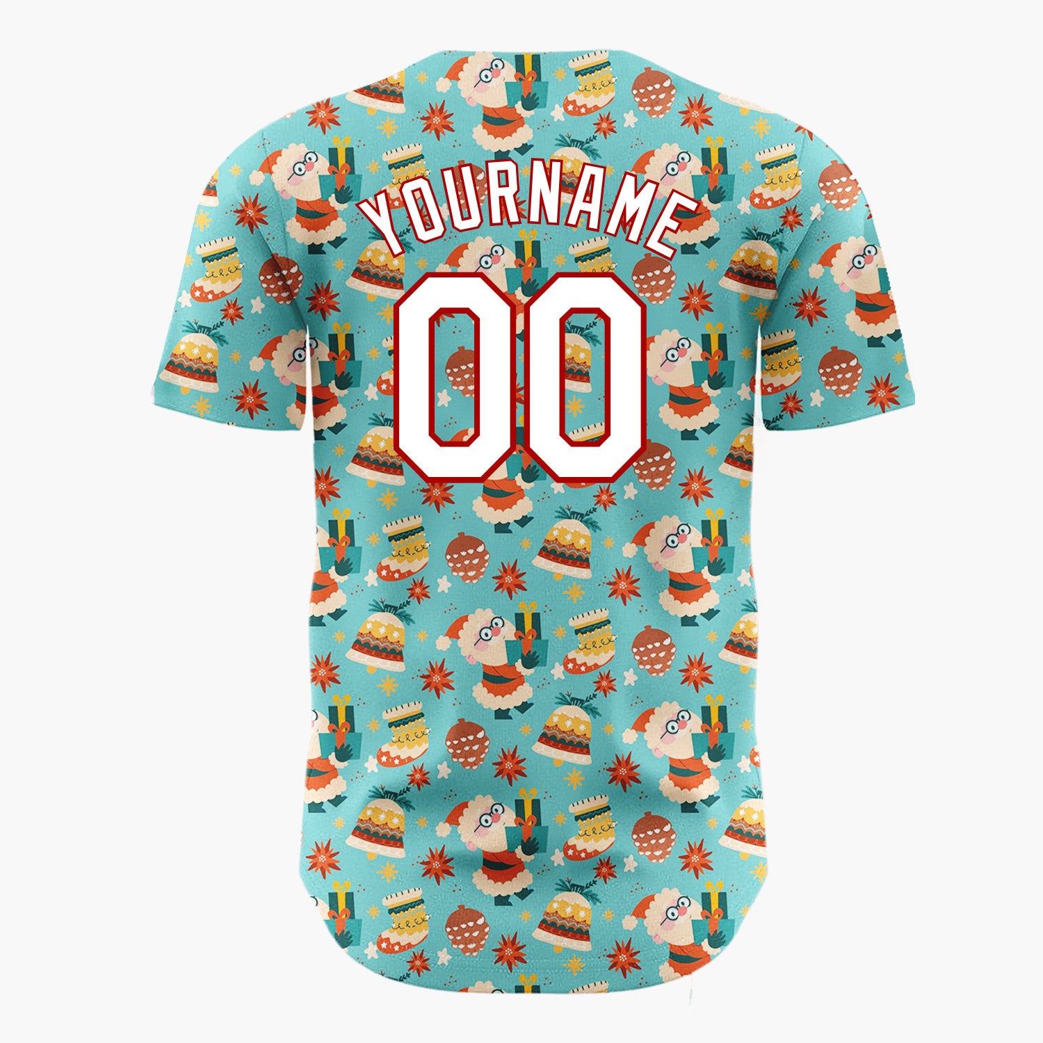 Custom Teal Reindeer Santa Cozy Cartoon Pattern Christmas Baseball Jersey