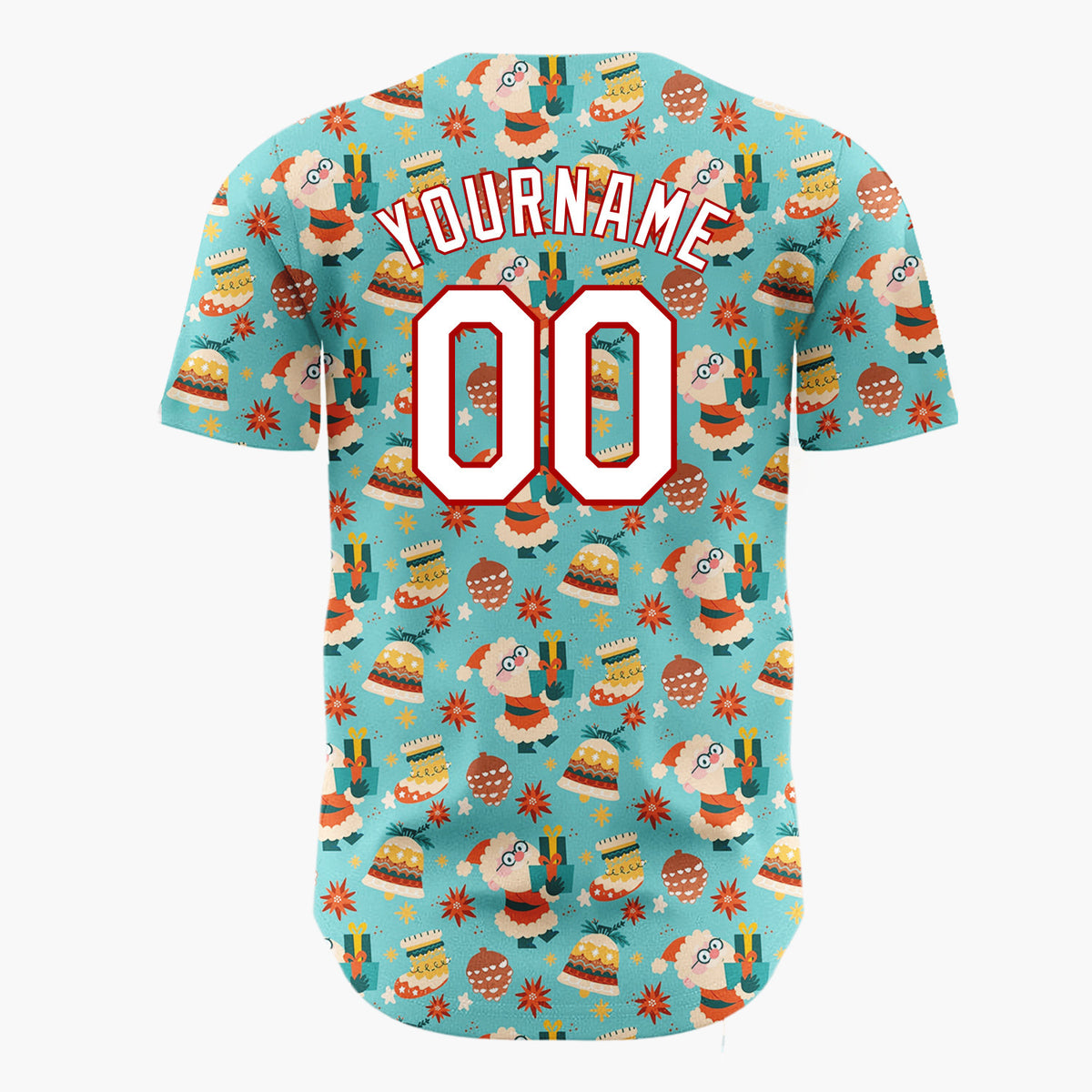 Custom Teal Reindeer Santa Cozy Cartoon Pattern Christmas Baseball Jersey
