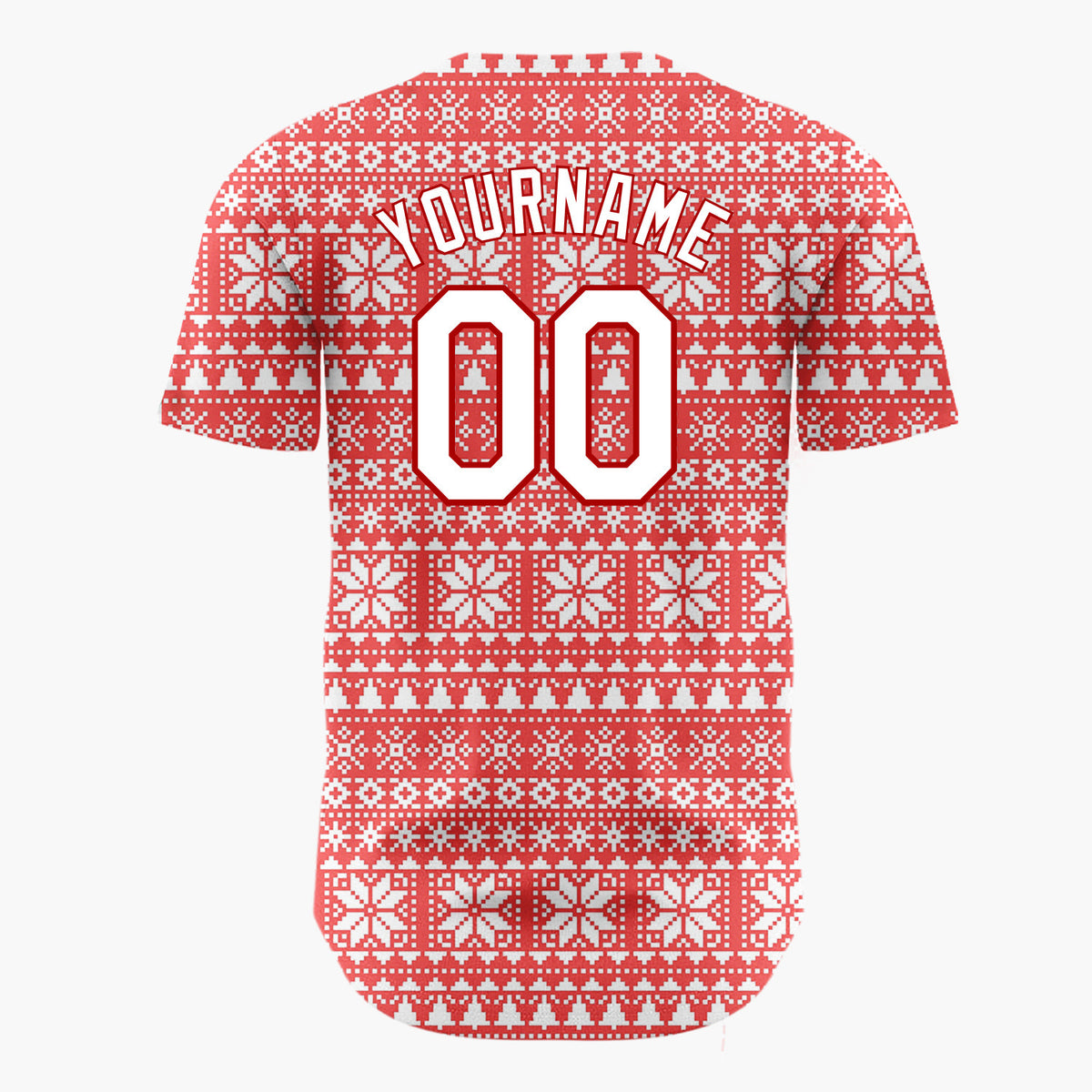 Custom Red White Trees And Snowflakes Scandinavian Knit Christmas Baseball Jersey