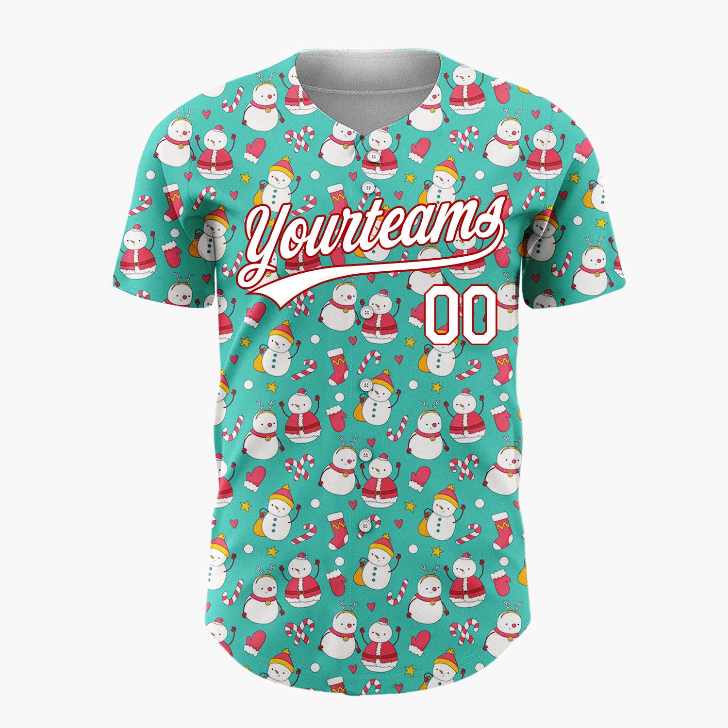 Custom Teal Snowman Christmas Fun Cartoon Pattern Christmas Baseball Jersey
