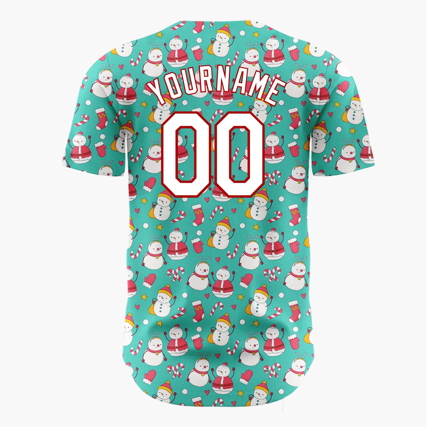 Custom Teal Snowman Christmas Fun Cartoon Pattern Christmas Baseball Jersey