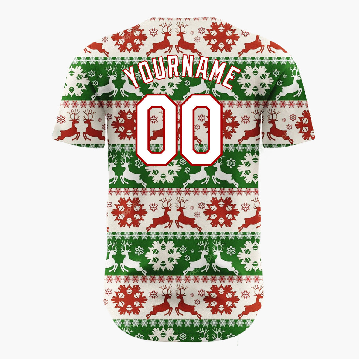 Custom White Nordic Reindeer Green Nordic Pattern Christmas Baseball Jersey