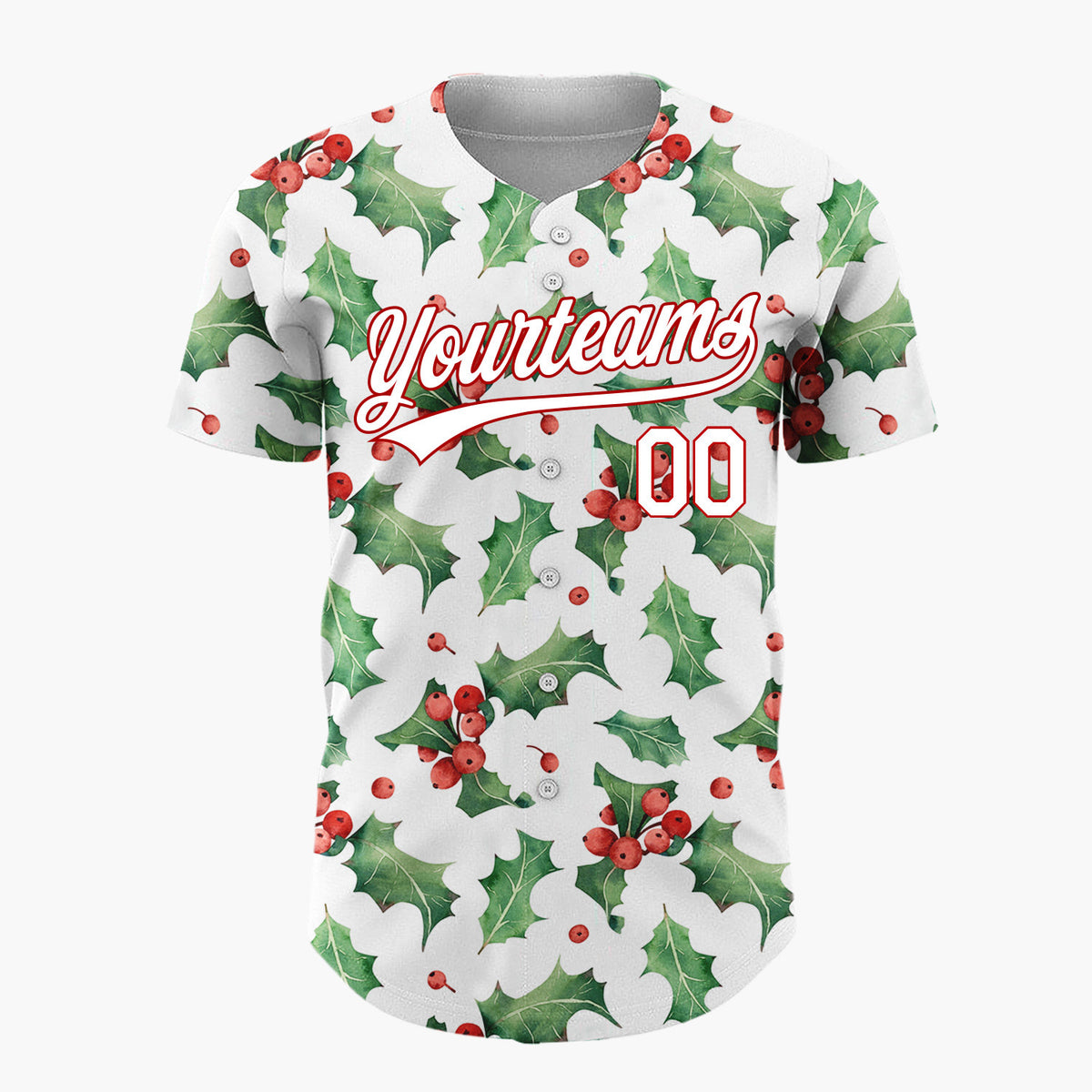Custom White Holly Leaves And Berries Watercolor Christmas Baseball Jersey