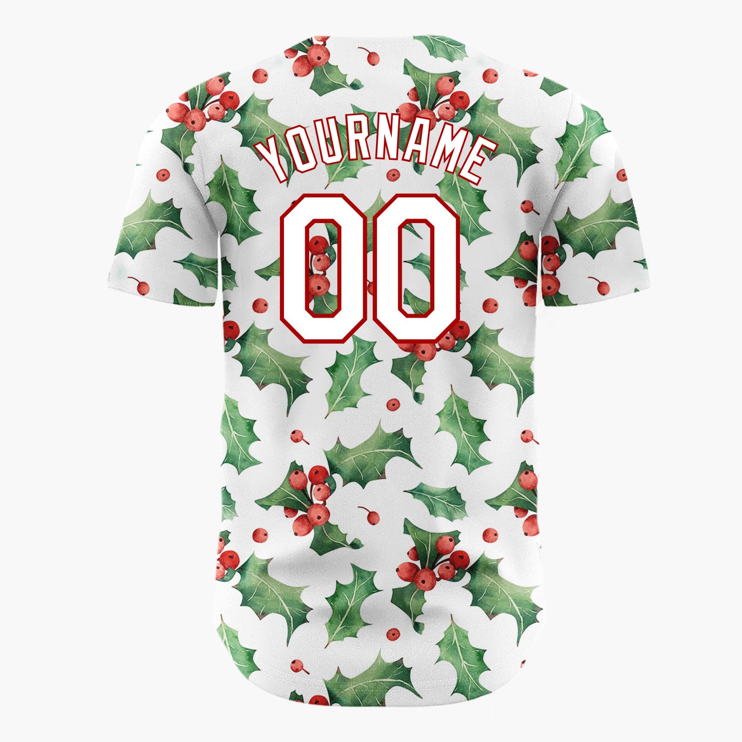 Custom White Holly Leaves And Berries Watercolor Christmas Baseball Jersey