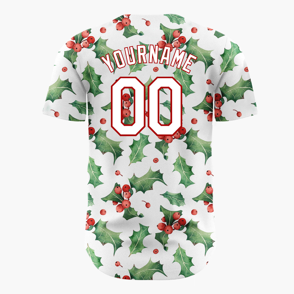 Custom White Holly Leaves And Berries Watercolor Christmas Baseball Jersey