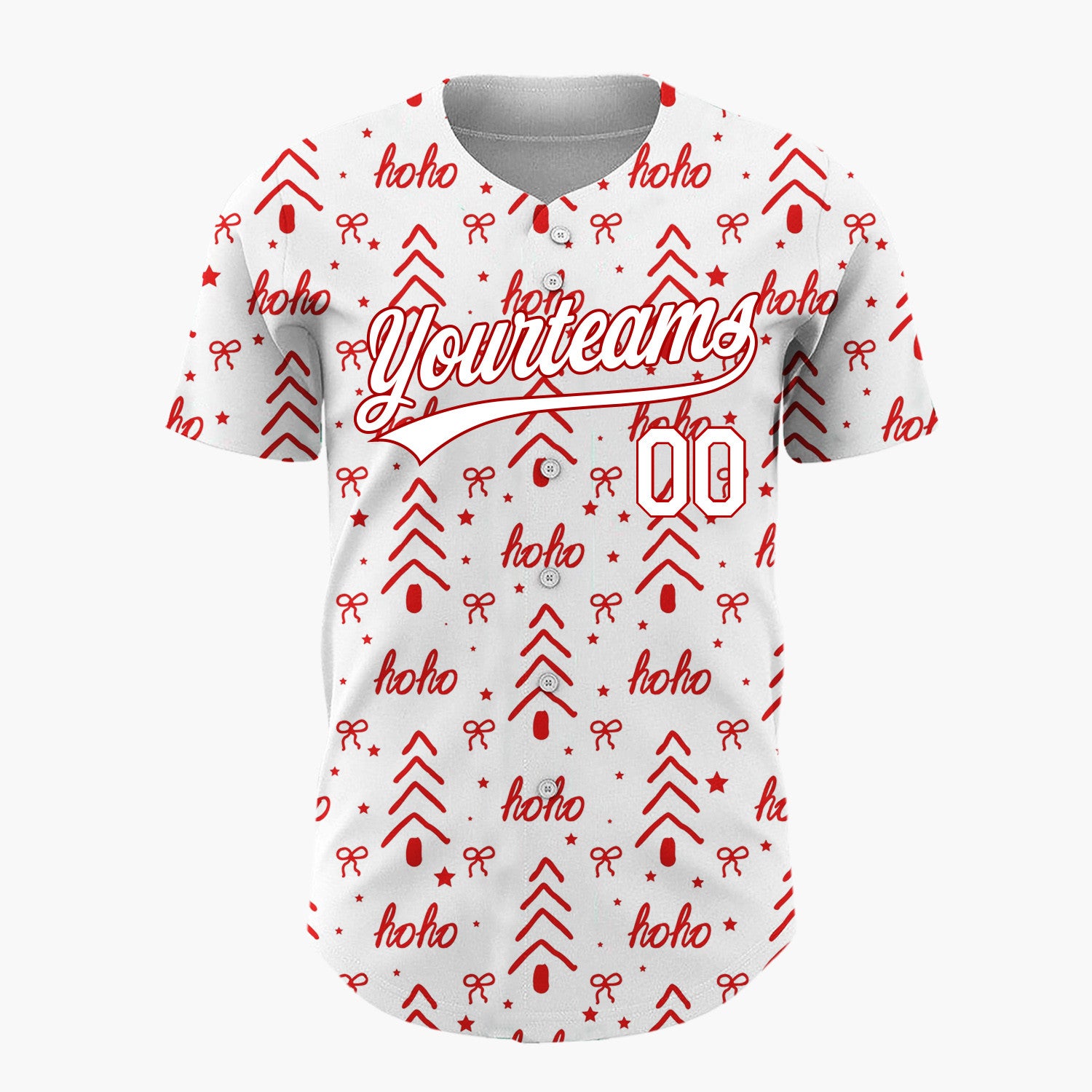 Custom White Hoho Christmas Tree And Bow Doodle Pattern Christmas Baseball Jersey