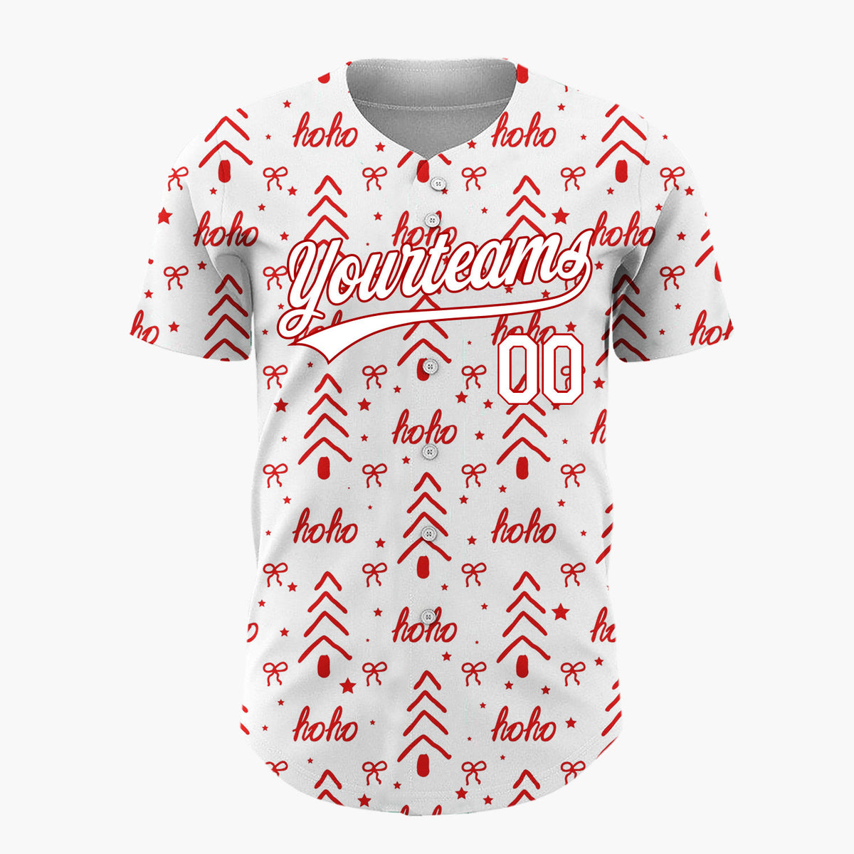 Custom White Hoho Christmas Tree And Bow Doodle Pattern Christmas Baseball Jersey