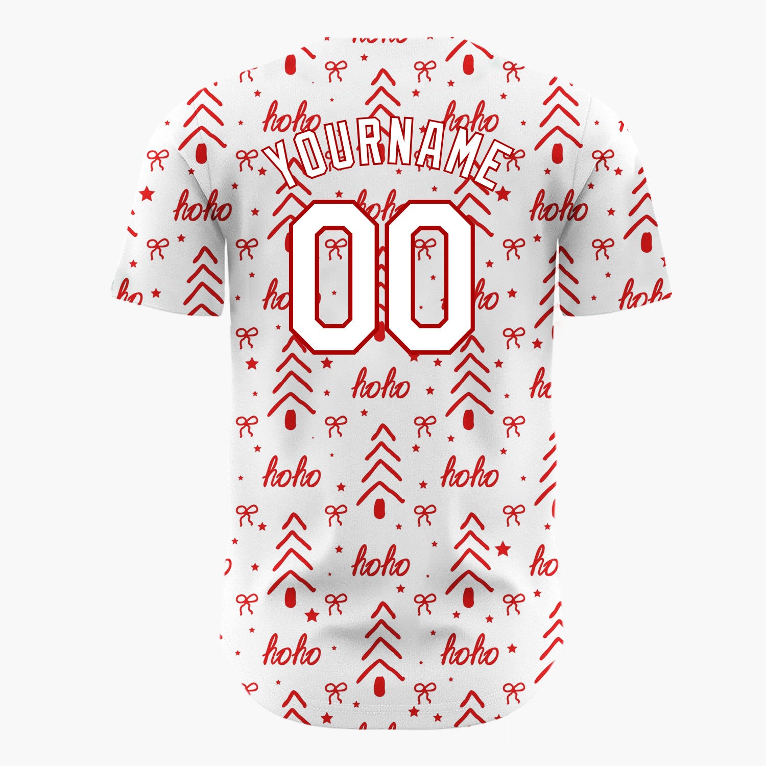 Custom White Hoho Christmas Tree And Bow Doodle Pattern Christmas Baseball Jersey