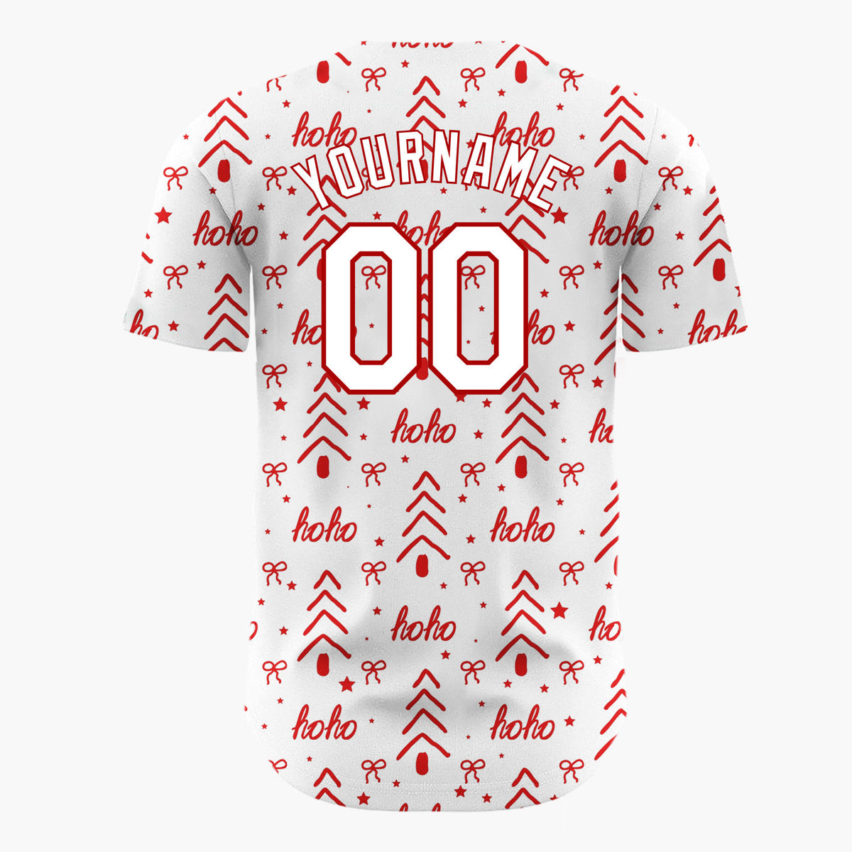 Custom White Hoho Christmas Tree And Bow Doodle Pattern Christmas Baseball Jersey