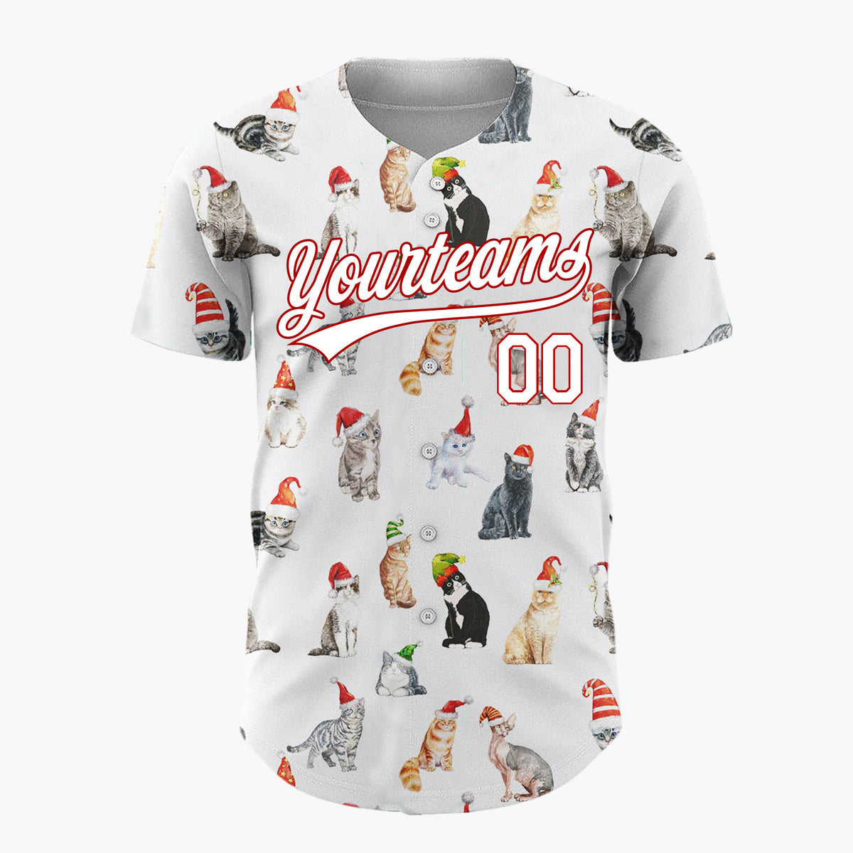 Custom White Watercolor Cats In Santa Hats Whimsical Christmas Baseball Jersey