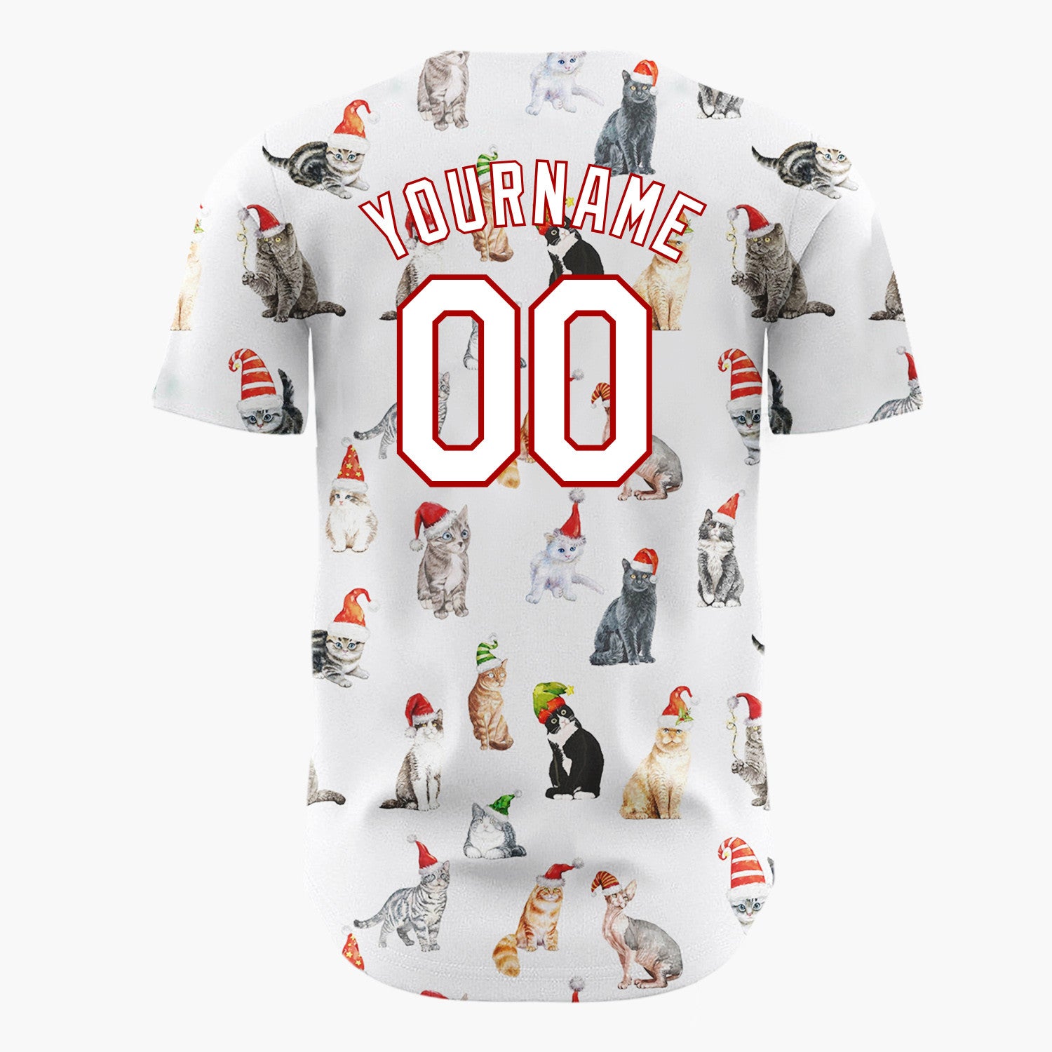 Custom White Watercolor Cats In Santa Hats Whimsical Christmas Baseball Jersey