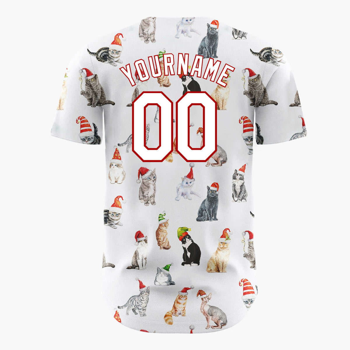 Custom White Watercolor Cats In Santa Hats Whimsical Christmas Baseball Jersey