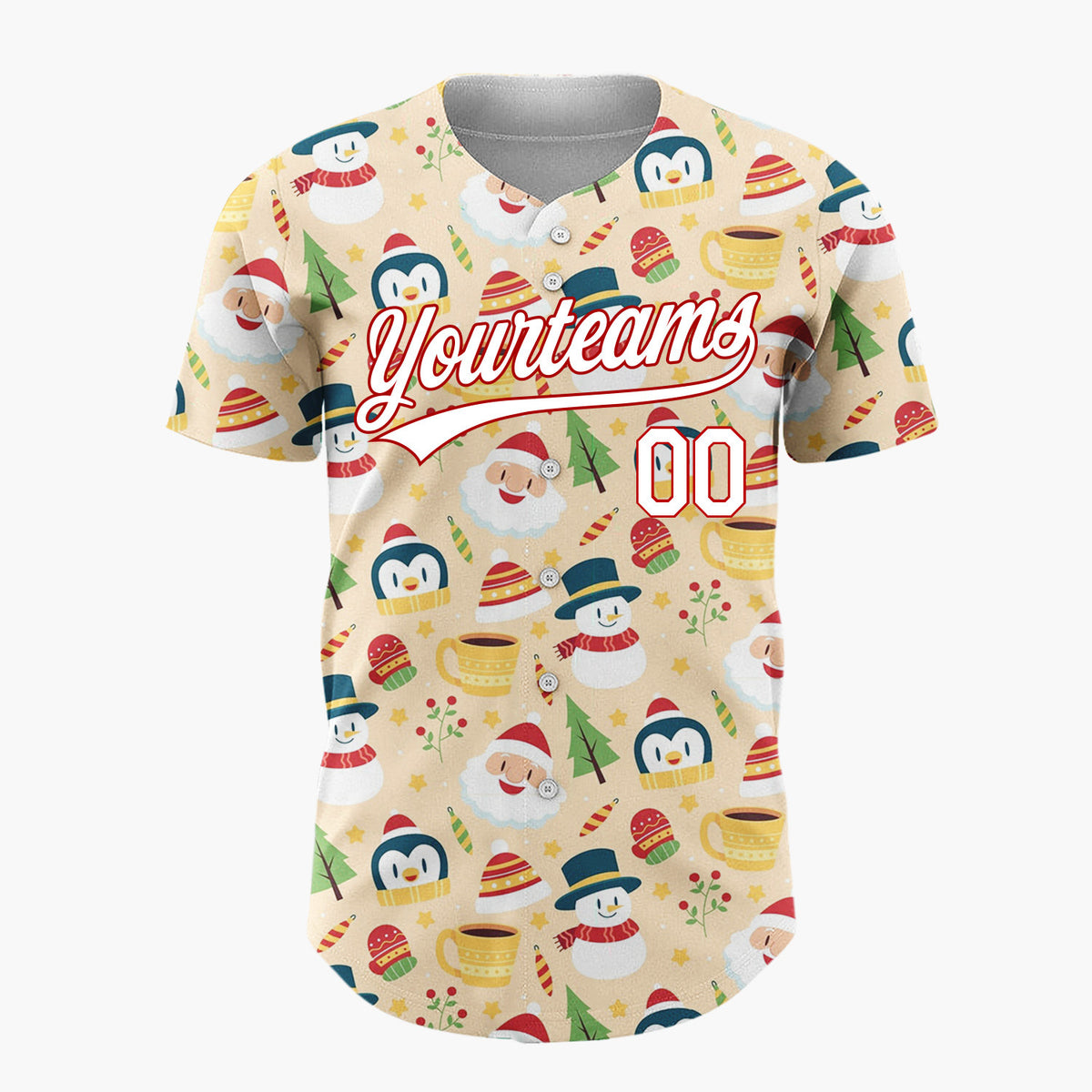 Custom Yellow Snowman Penguin Cozy Winter Cartoon Pattern Christmas Baseball Jersey