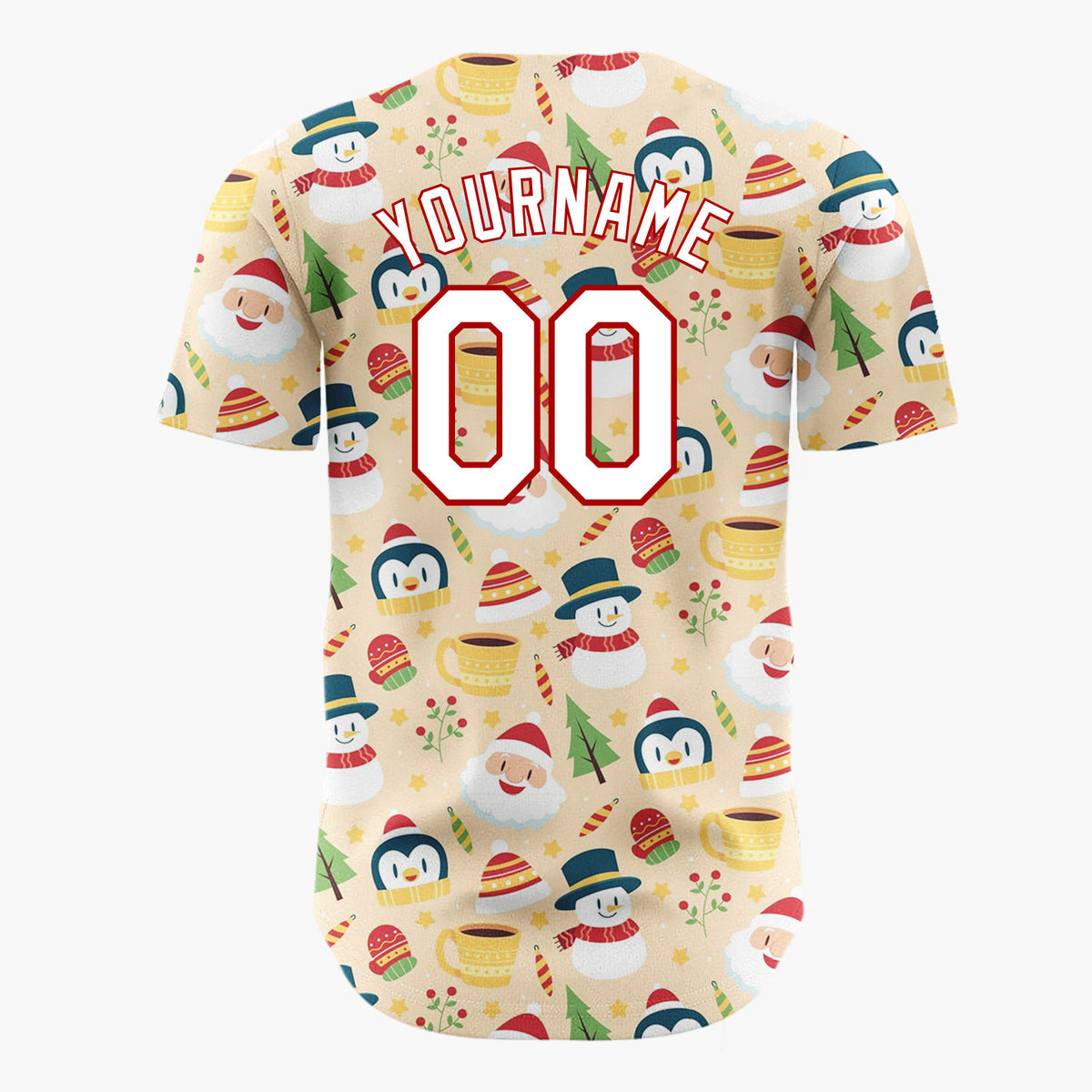 Custom Yellow Snowman Penguin Cozy Winter Cartoon Pattern Christmas Baseball Jersey