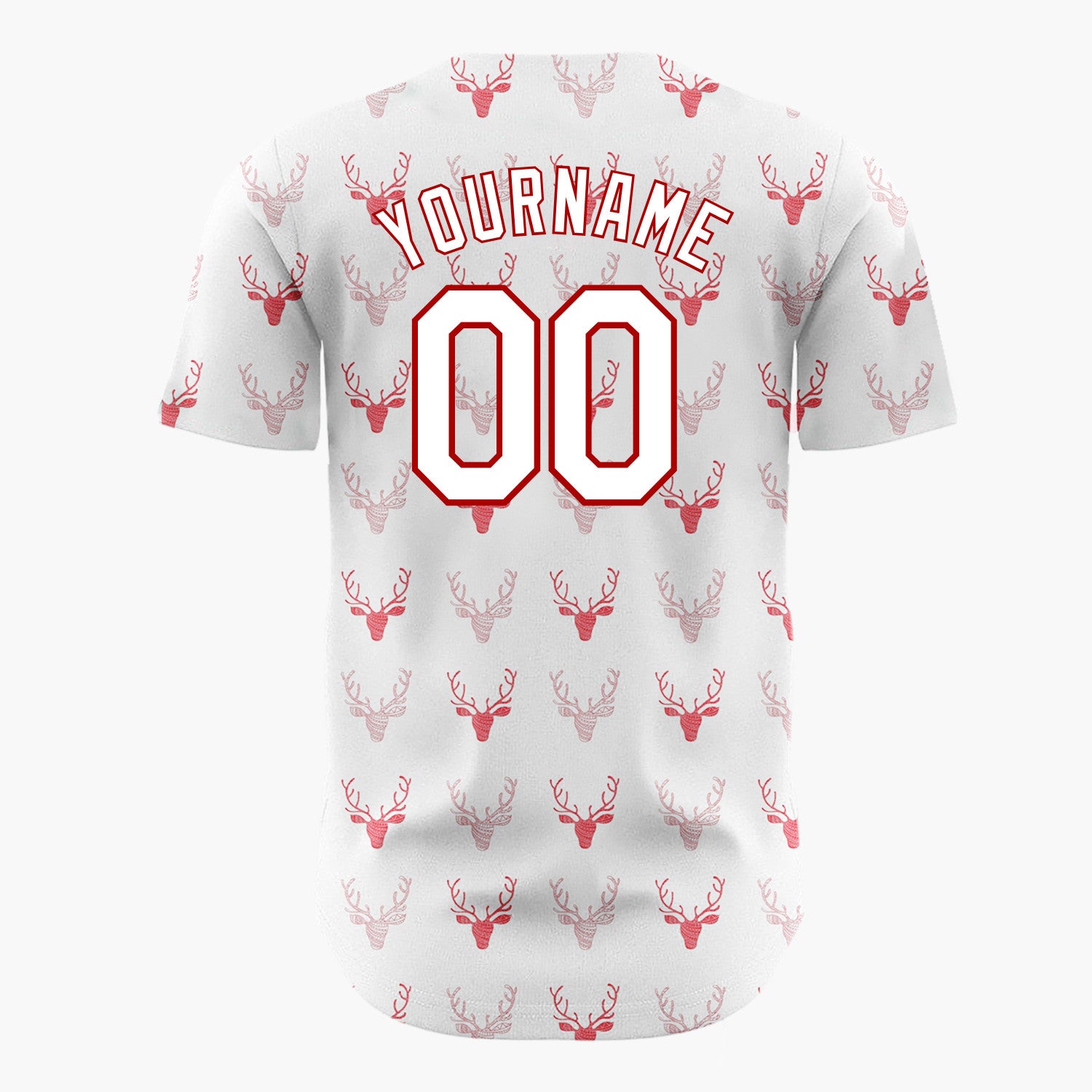 Custom White Red Reindeer Heads Hand Drawn Textured Pattern Christmas Baseball Jersey