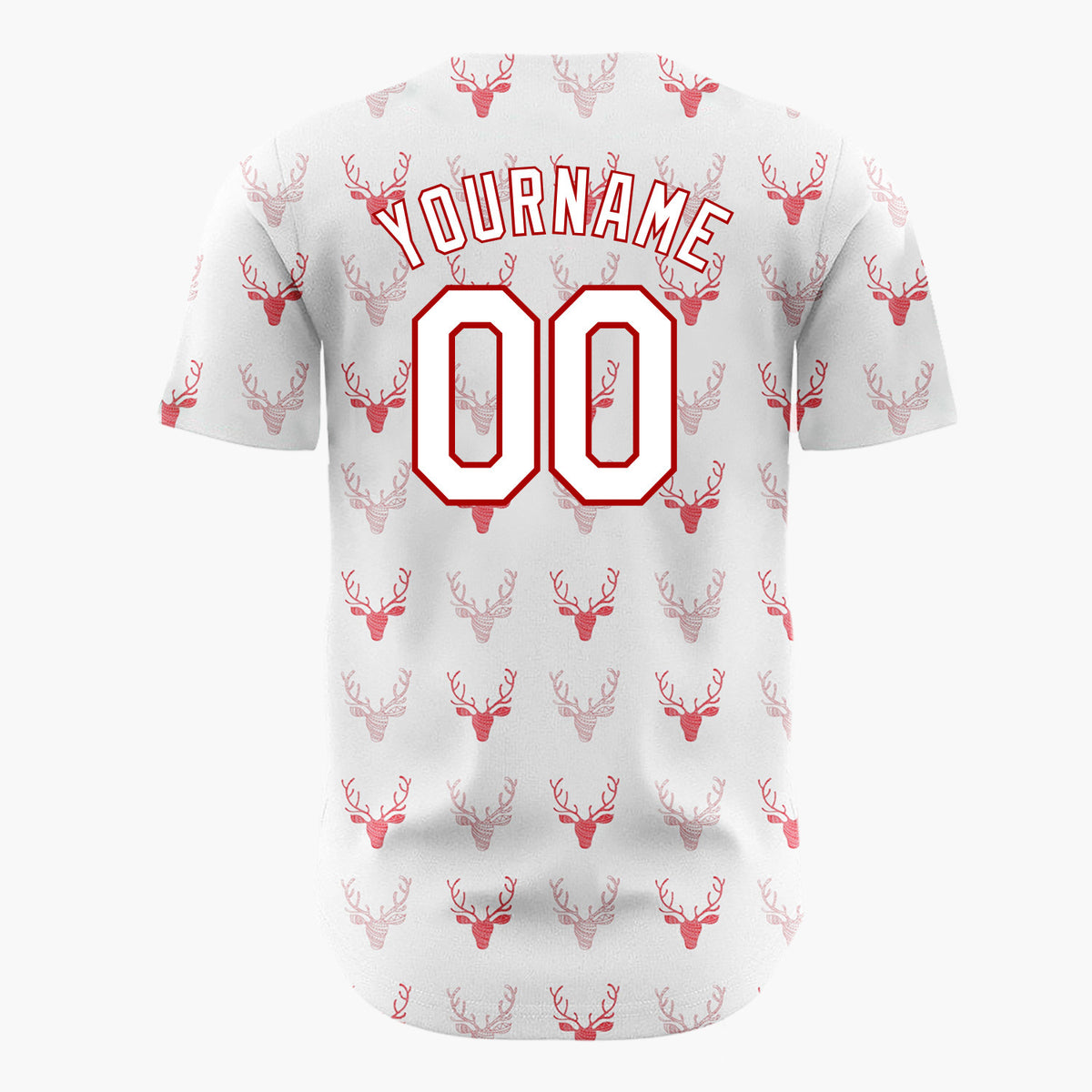 Custom White Red Reindeer Heads Hand Drawn Textured Pattern Christmas Baseball Jersey