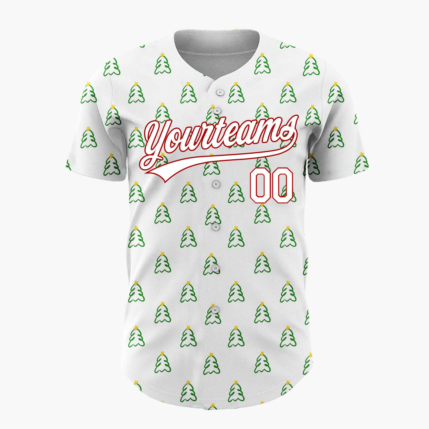 Custom White Simple Christmas Tree Doodles Pattern Christmas Baseball Jersey
