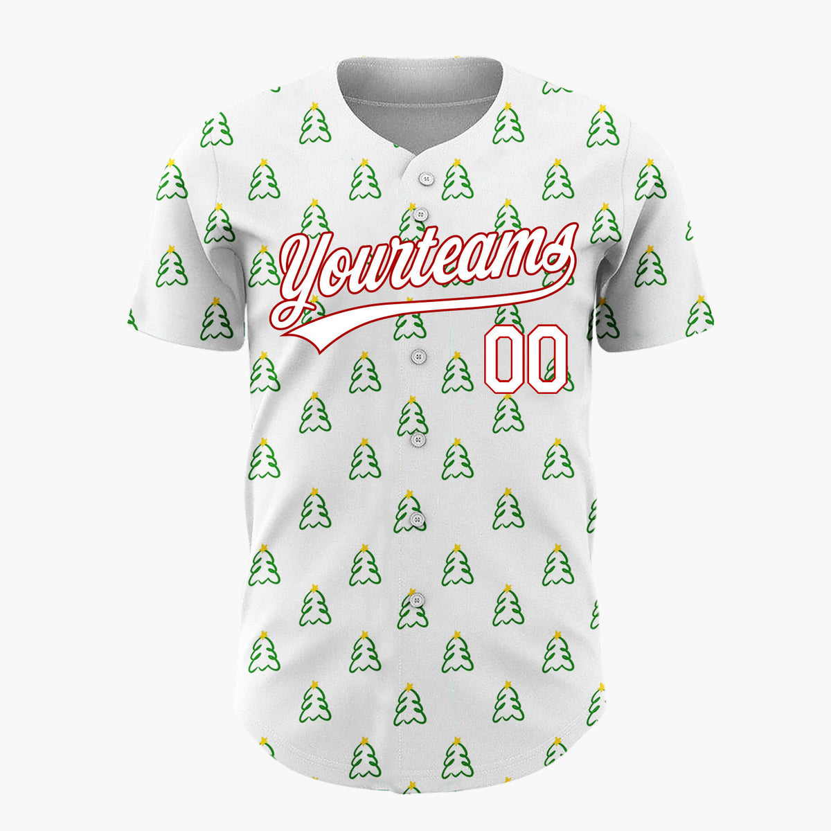 Custom White Simple Christmas Tree Doodles Pattern Christmas Baseball Jersey