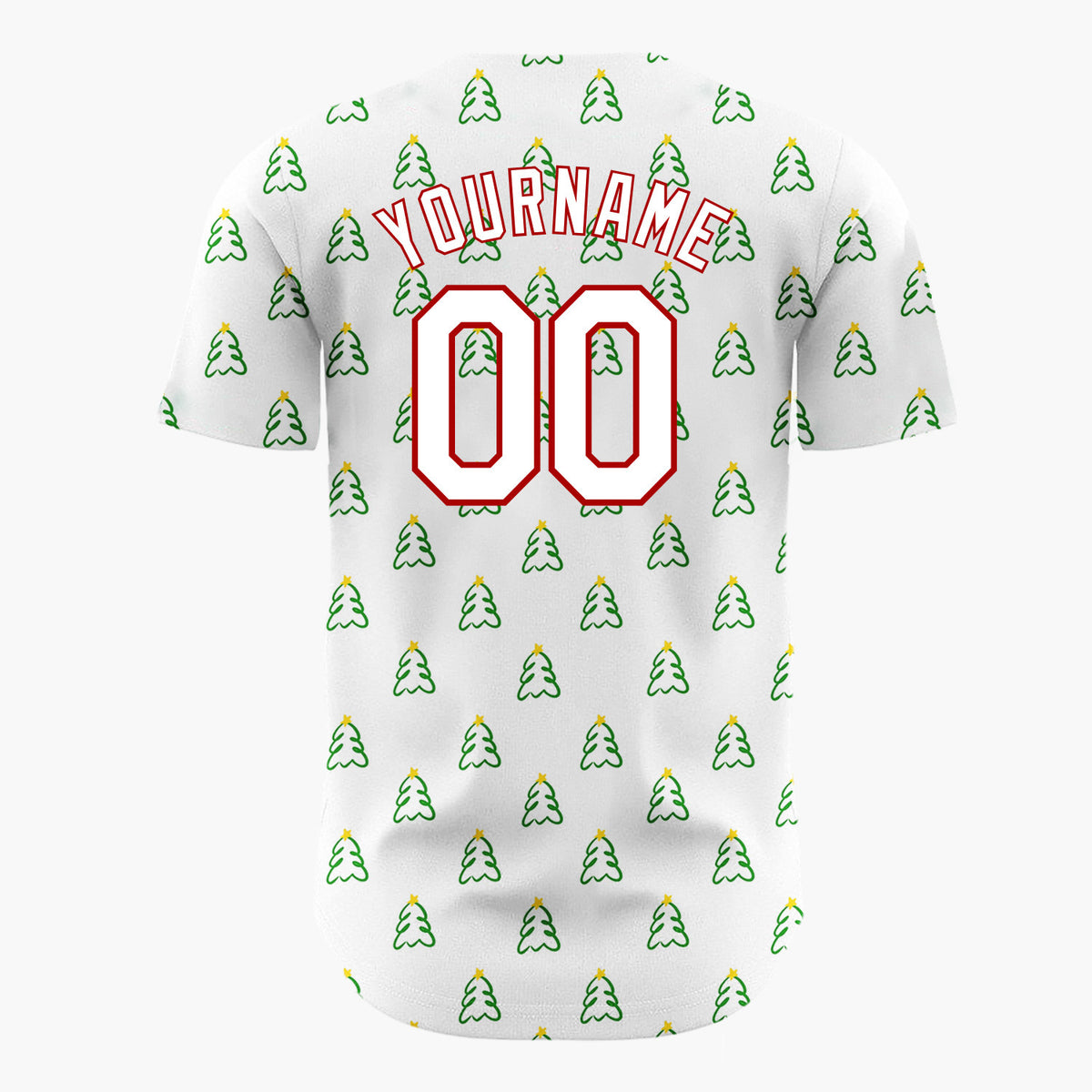 Custom White Simple Christmas Tree Doodles Pattern Christmas Baseball Jersey