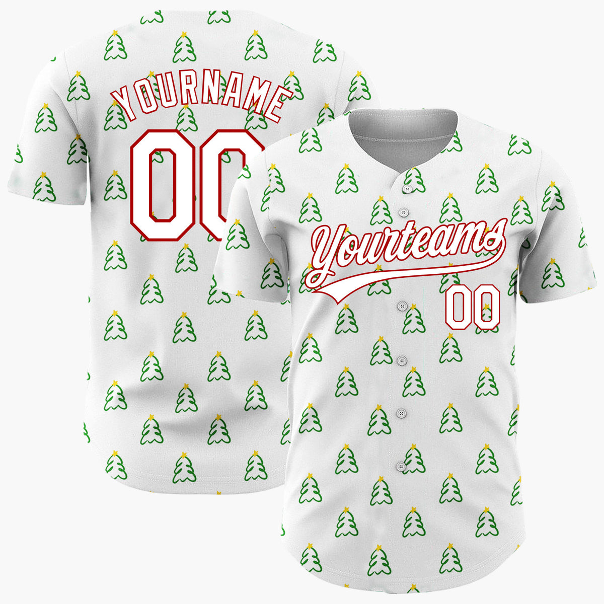 Custom White Simple Christmas Tree Doodles Pattern Christmas Baseball Jersey
