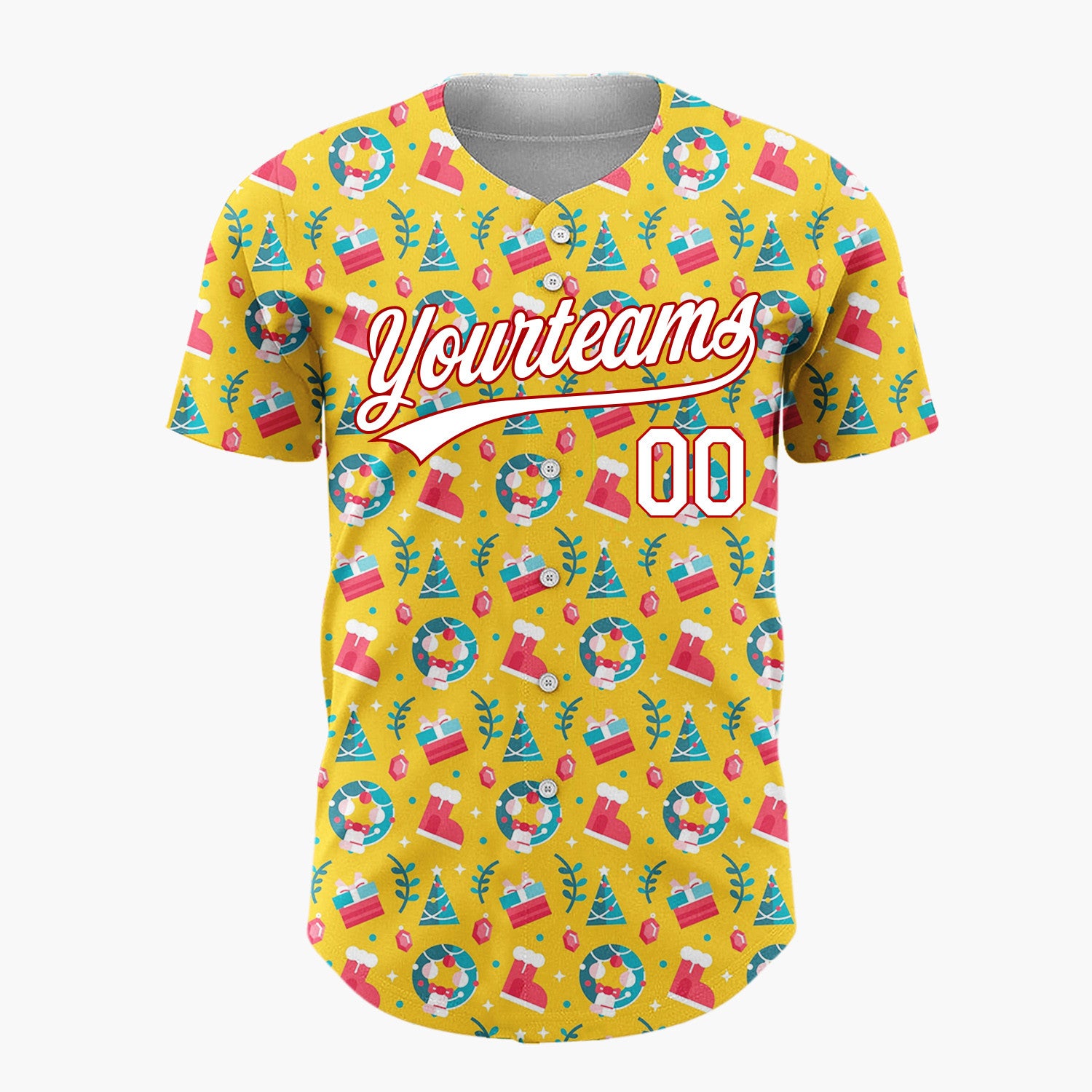 Custom Yellow Red Blue Simple Icon Christmas Baseball Jersey