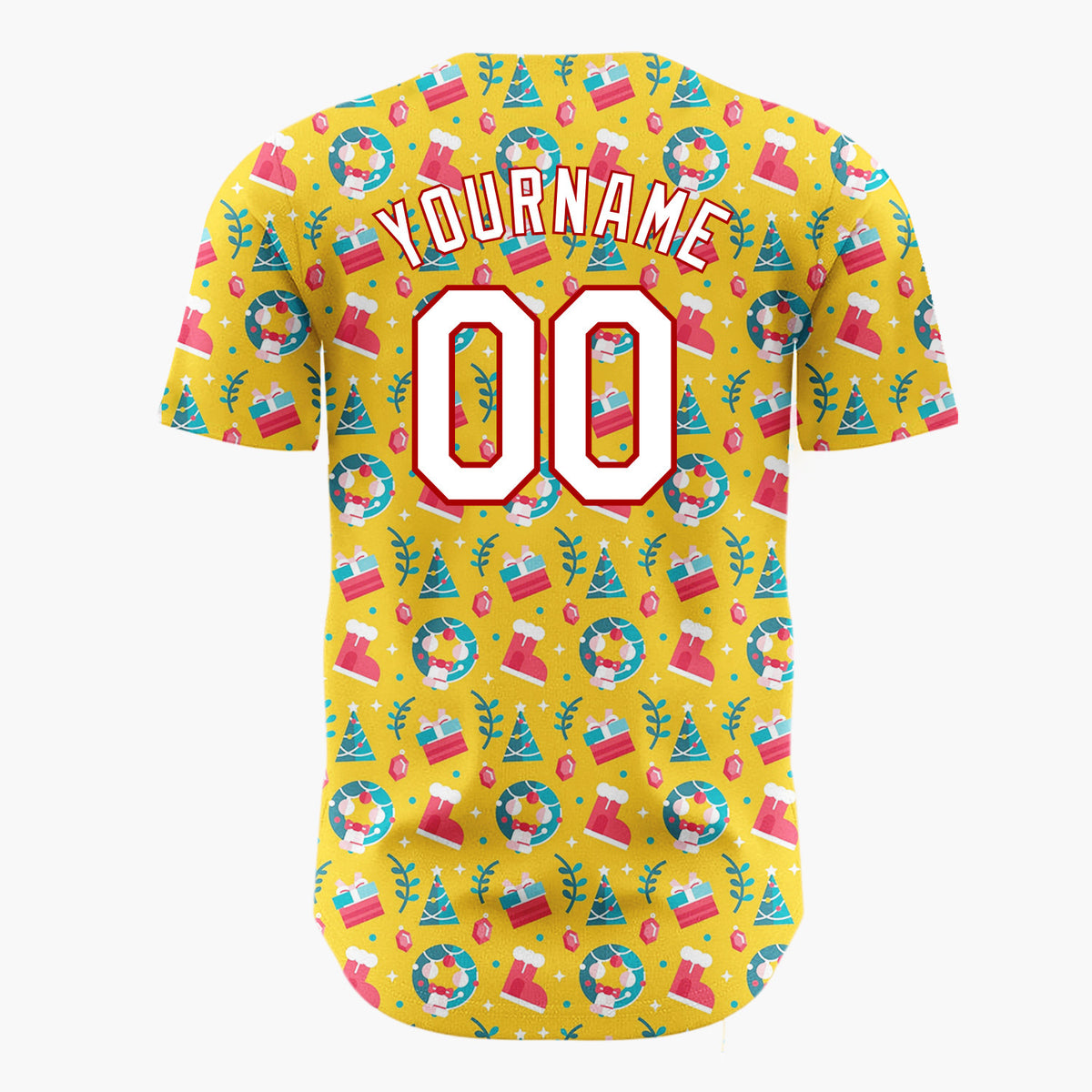 Custom Yellow Red Blue Simple Icon Christmas Baseball Jersey