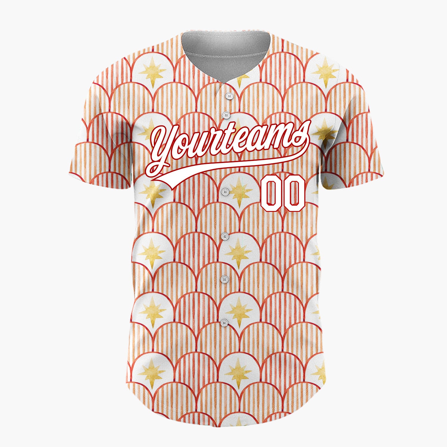 Custom White Red Scallop Scale And Star Watercolor Pattern Christmas Baseball Jersey