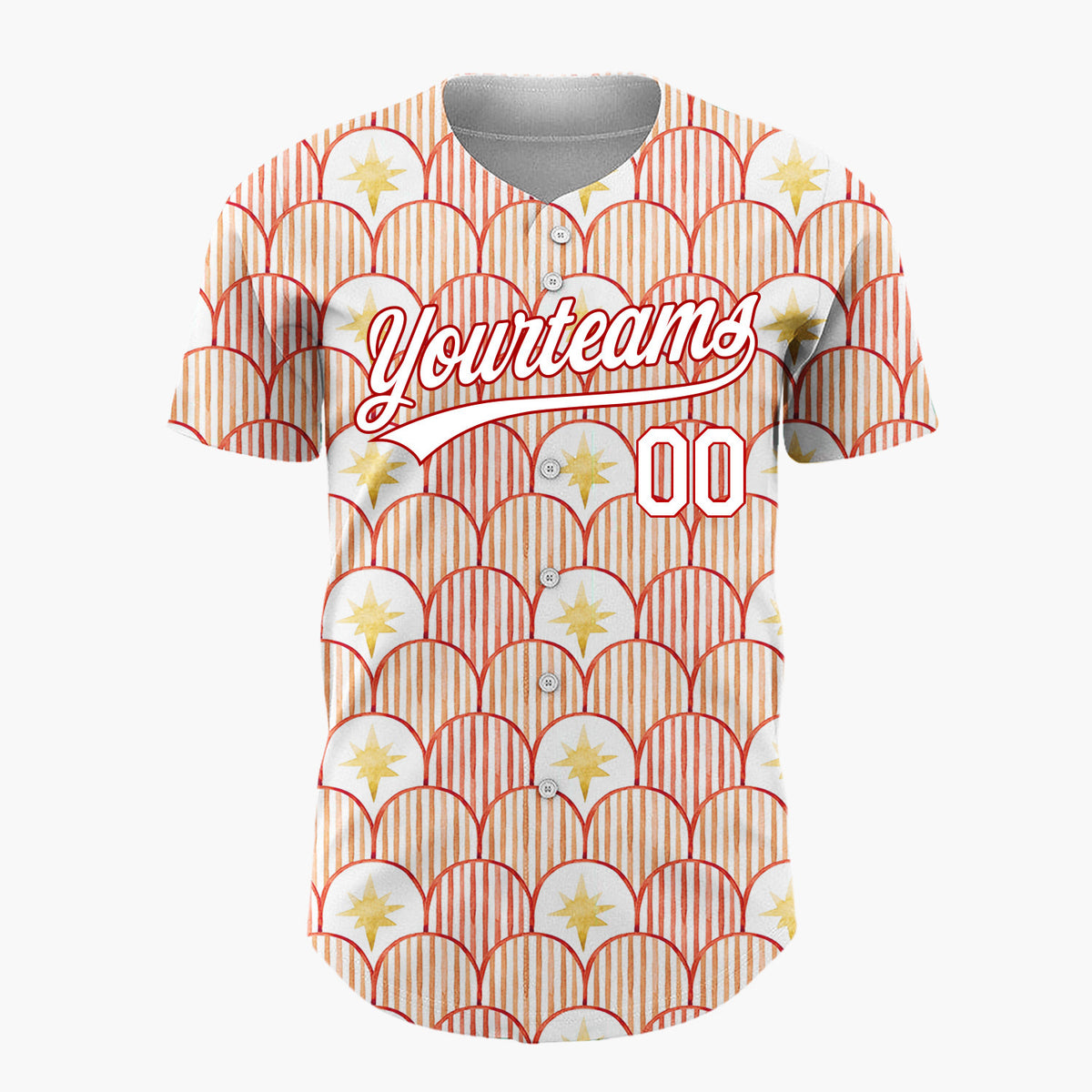 Custom White Red Scallop Scale And Star Watercolor Pattern Christmas Baseball Jersey