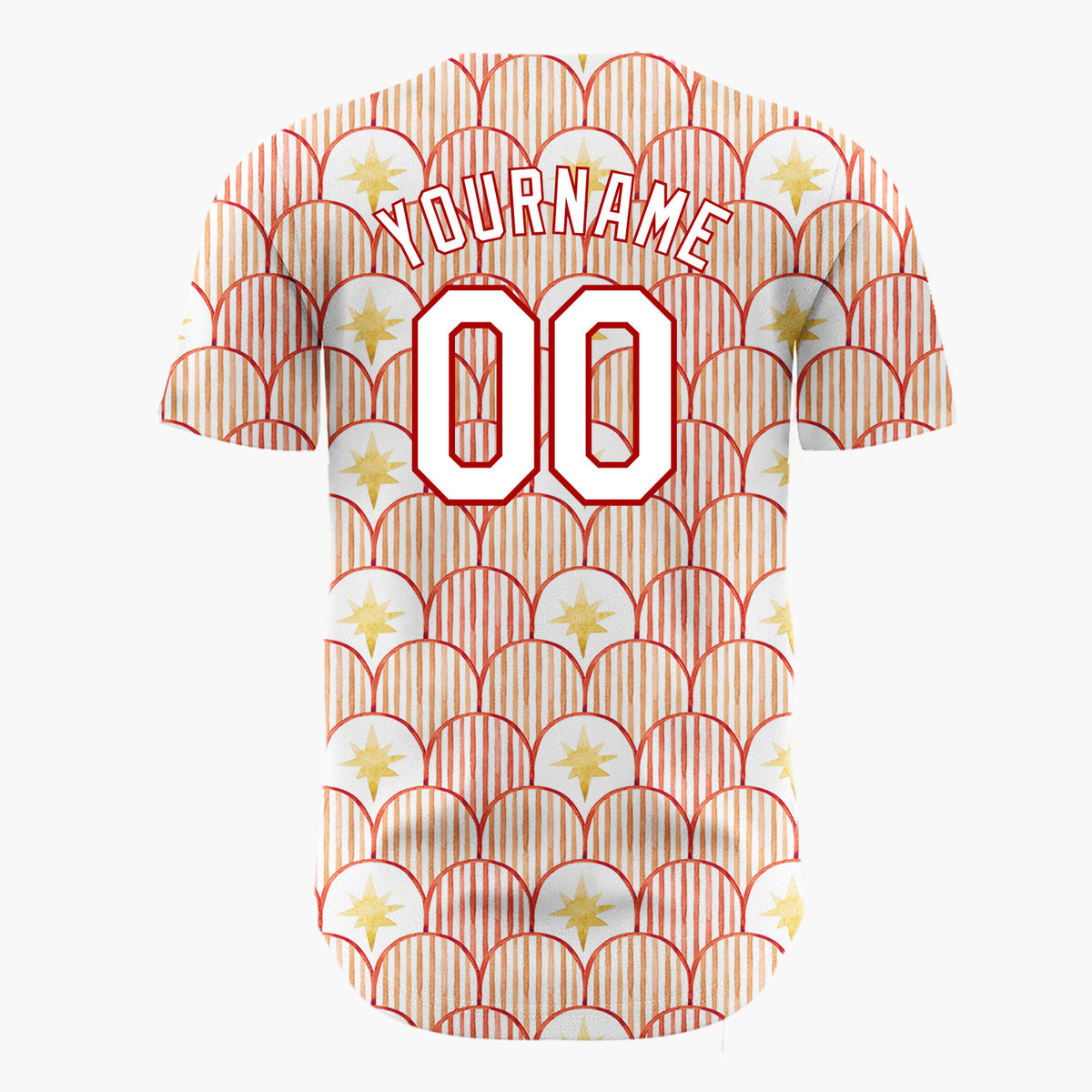 Custom White Red Scallop Scale And Star Watercolor Pattern Christmas Baseball Jersey