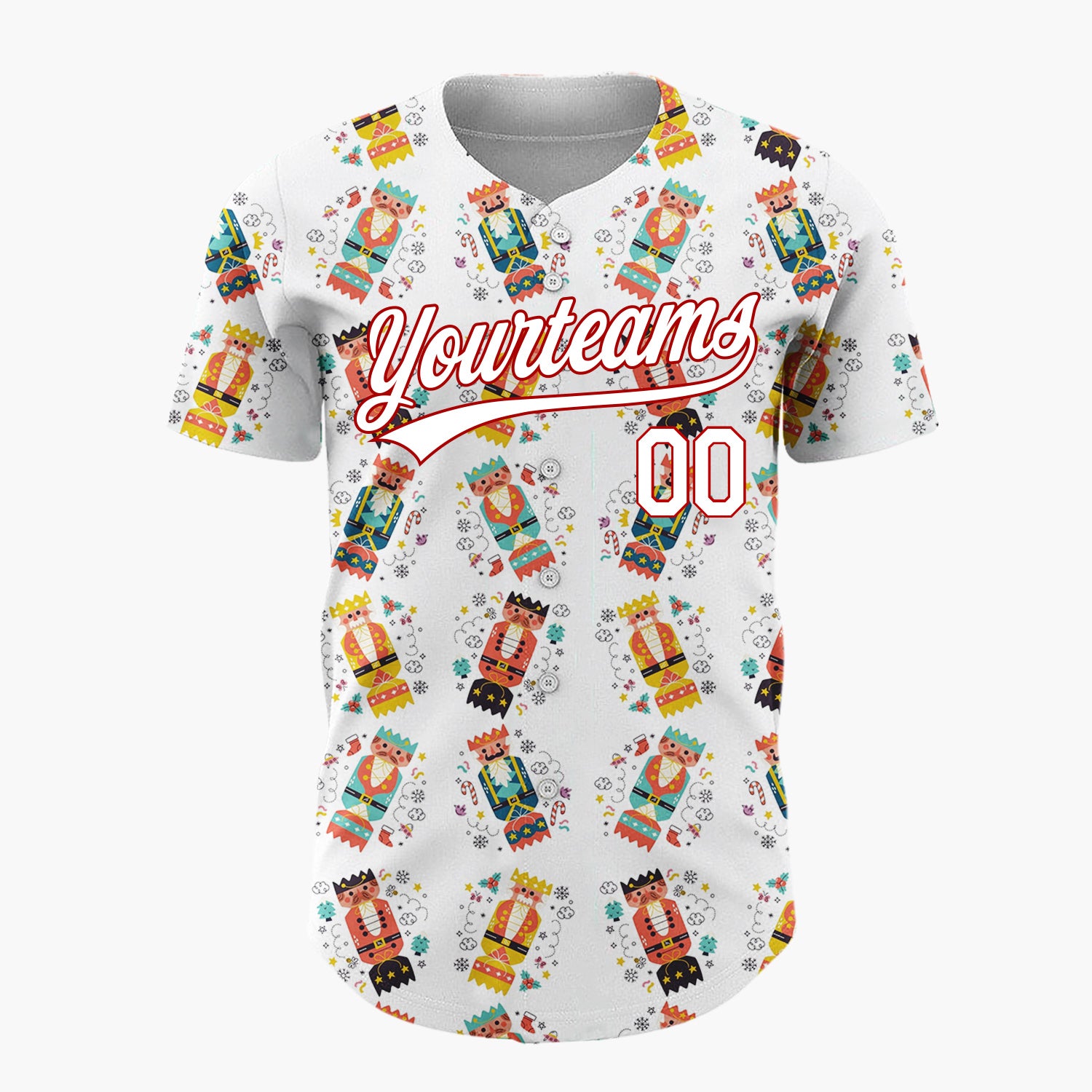 Custom White Red Nutcracker Cracker Christmas Baseball Jersey
